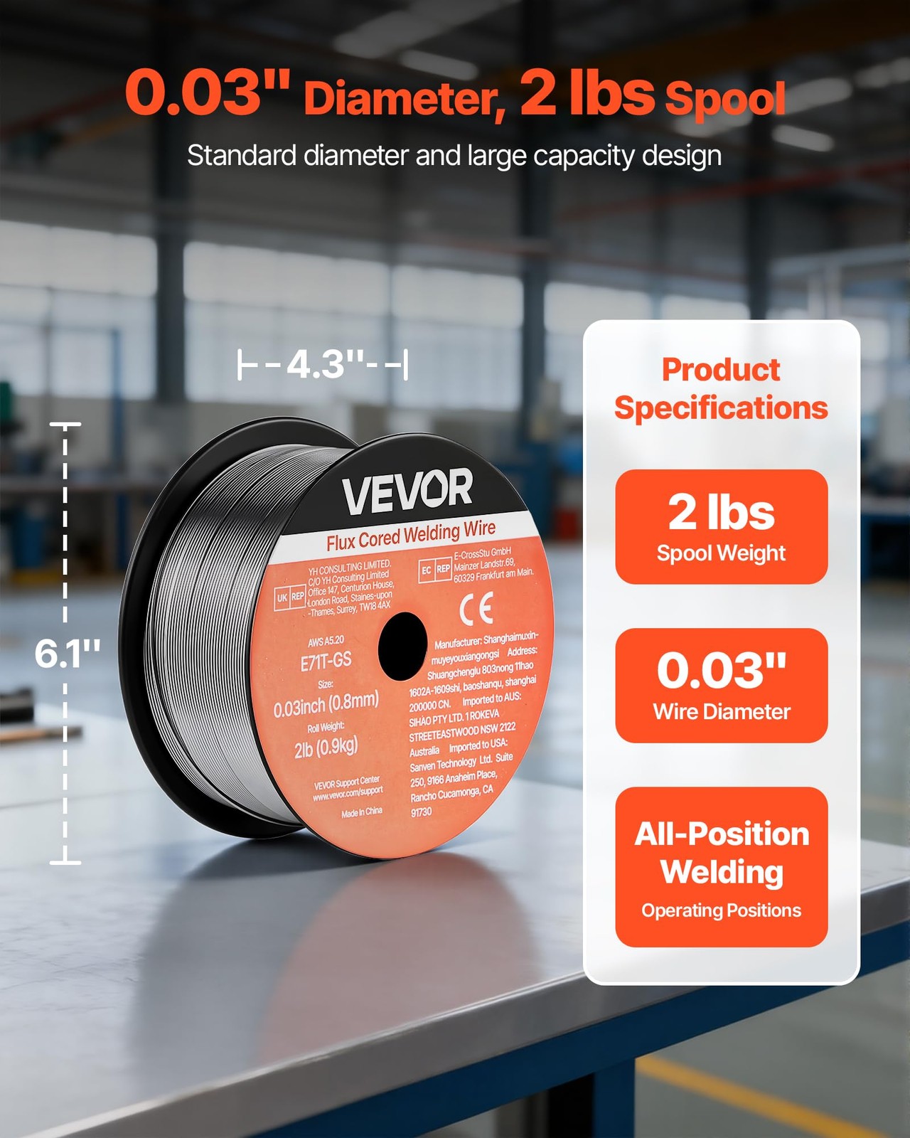 VEVOR Flux Core MIG Welding Wire, E71T-GS 0.03-inch 2 LBS, Gasless Mild…