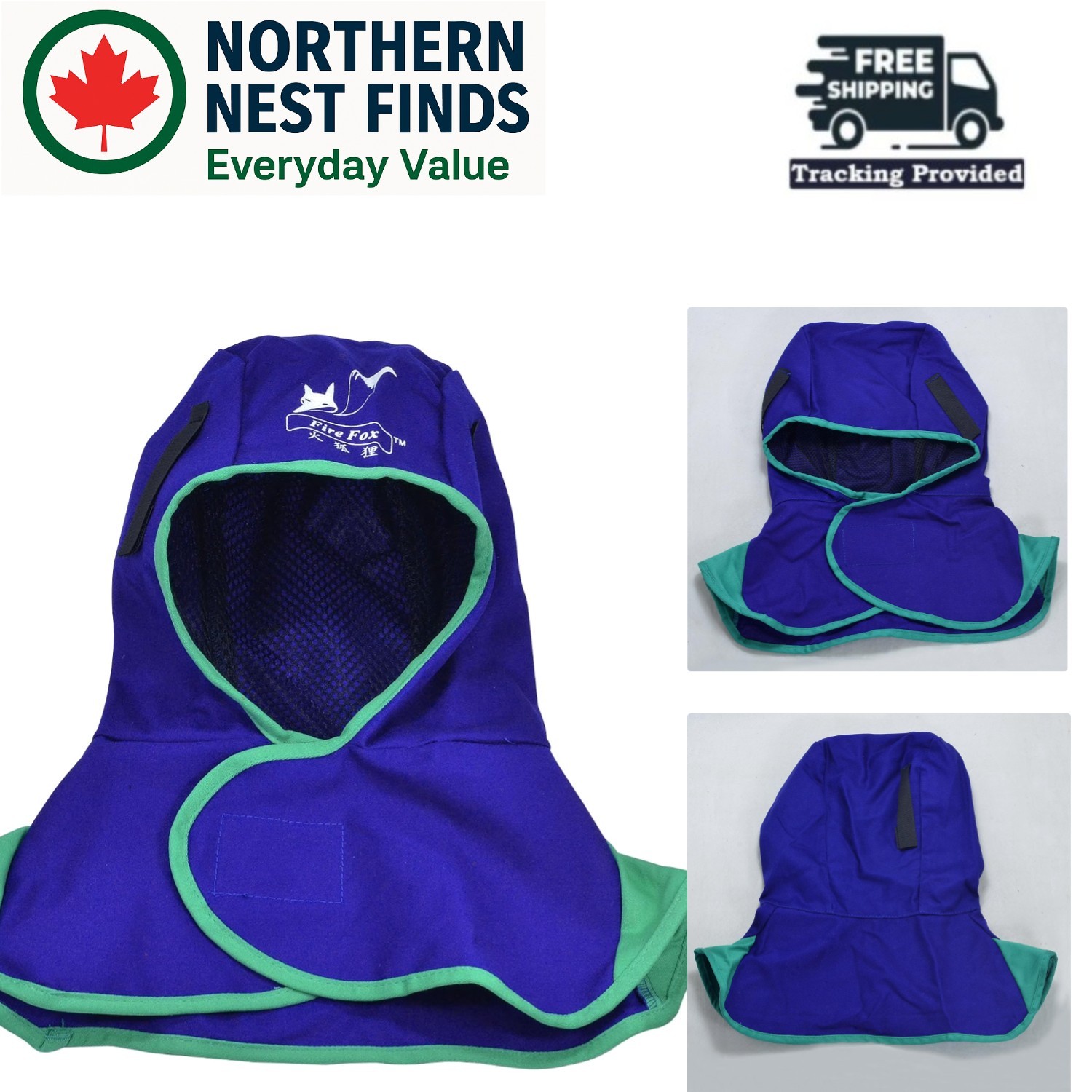 Washable Flame Retardant Welding Hood | Full Head Protection in Blue & Green