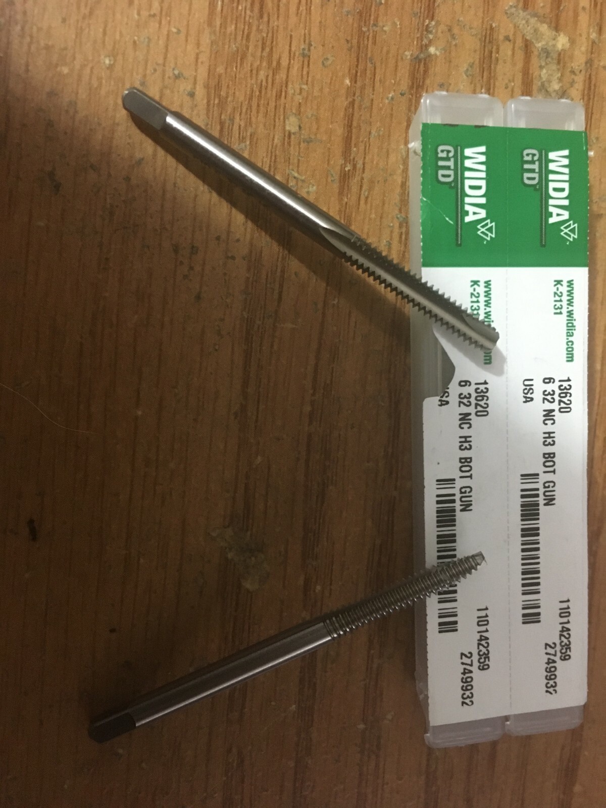 (2) 5302/13620 #6-32 Uncoated 2 Flute H3 HSS Full Bottom 1-2 Pitch Spiral Point