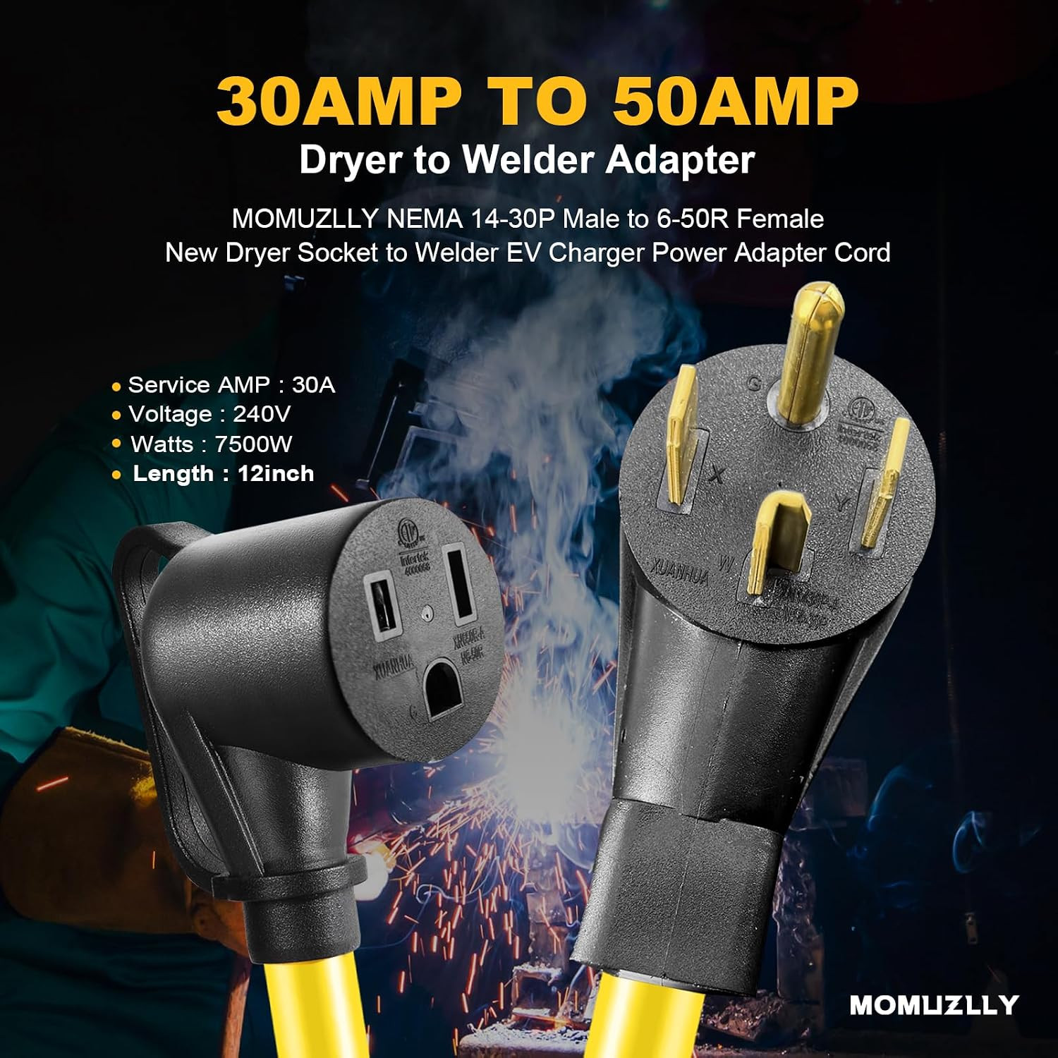 NEMA 14-30P Male to 6-50R Female Welder Adapter Cord, 220V 30 Amp 4 Prong Dryer