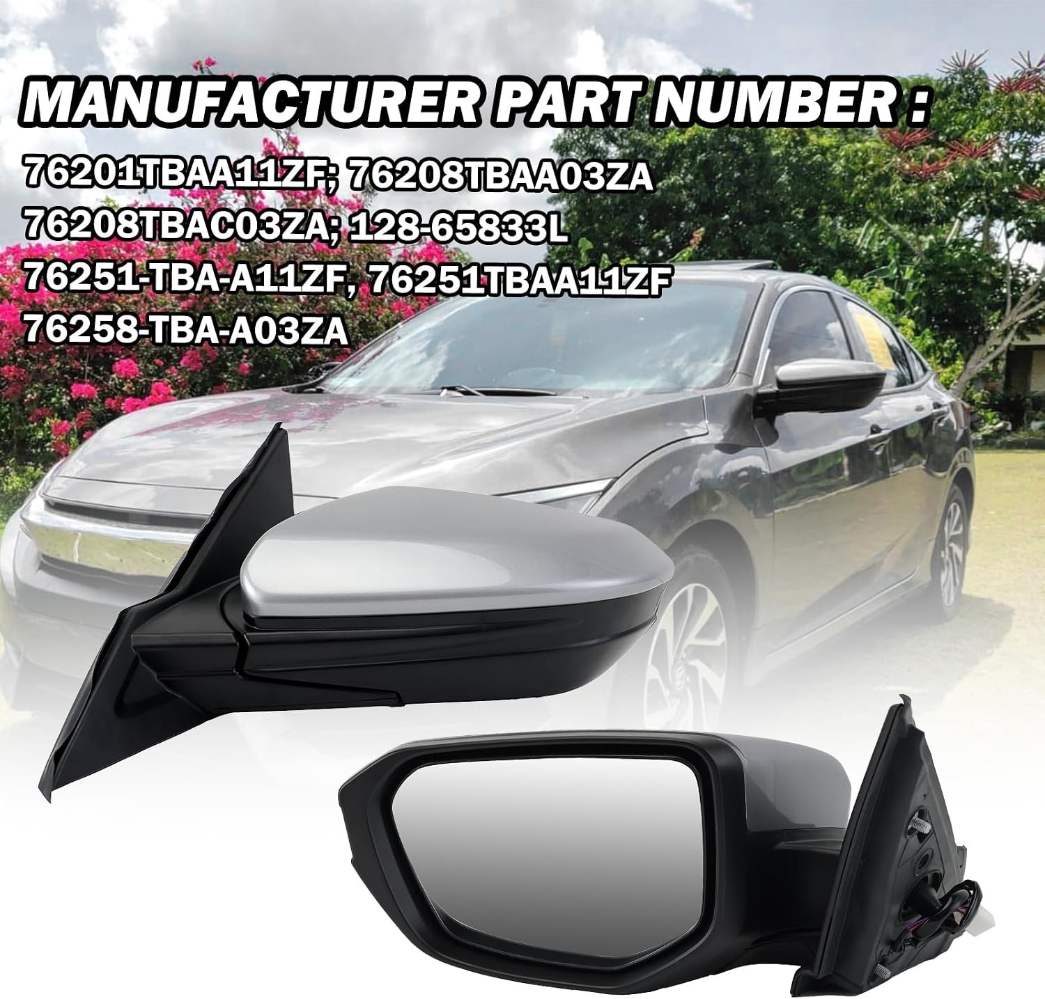 Driver Side Mirror Compatible with 2016 2017 2018 2019 2020 2021 Honda Civic Cou