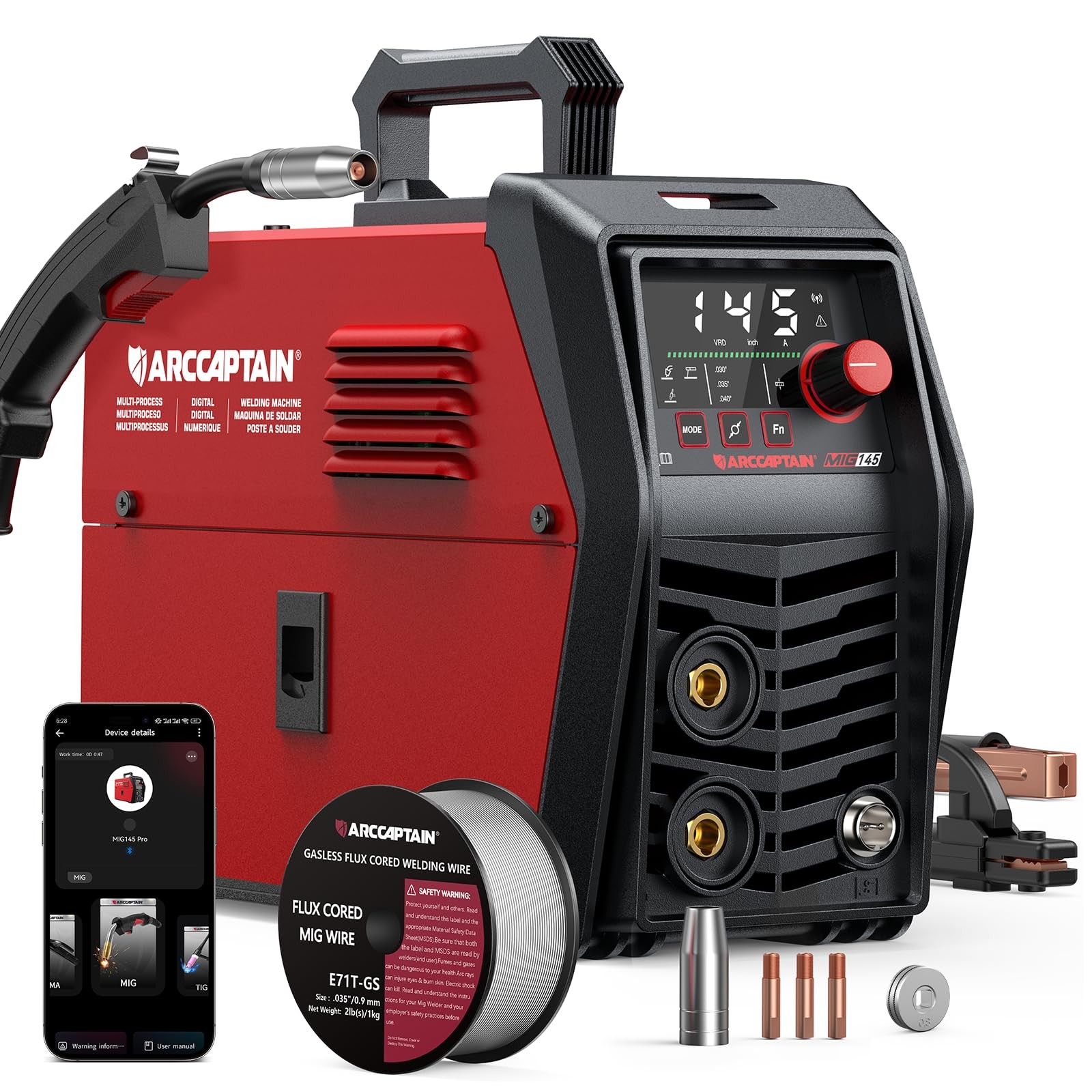 ARCCAPTAIN MIG145 Pro 145A 3IN1 Welder Gasless Flux MIG/MMA/Lift TIG APP Control