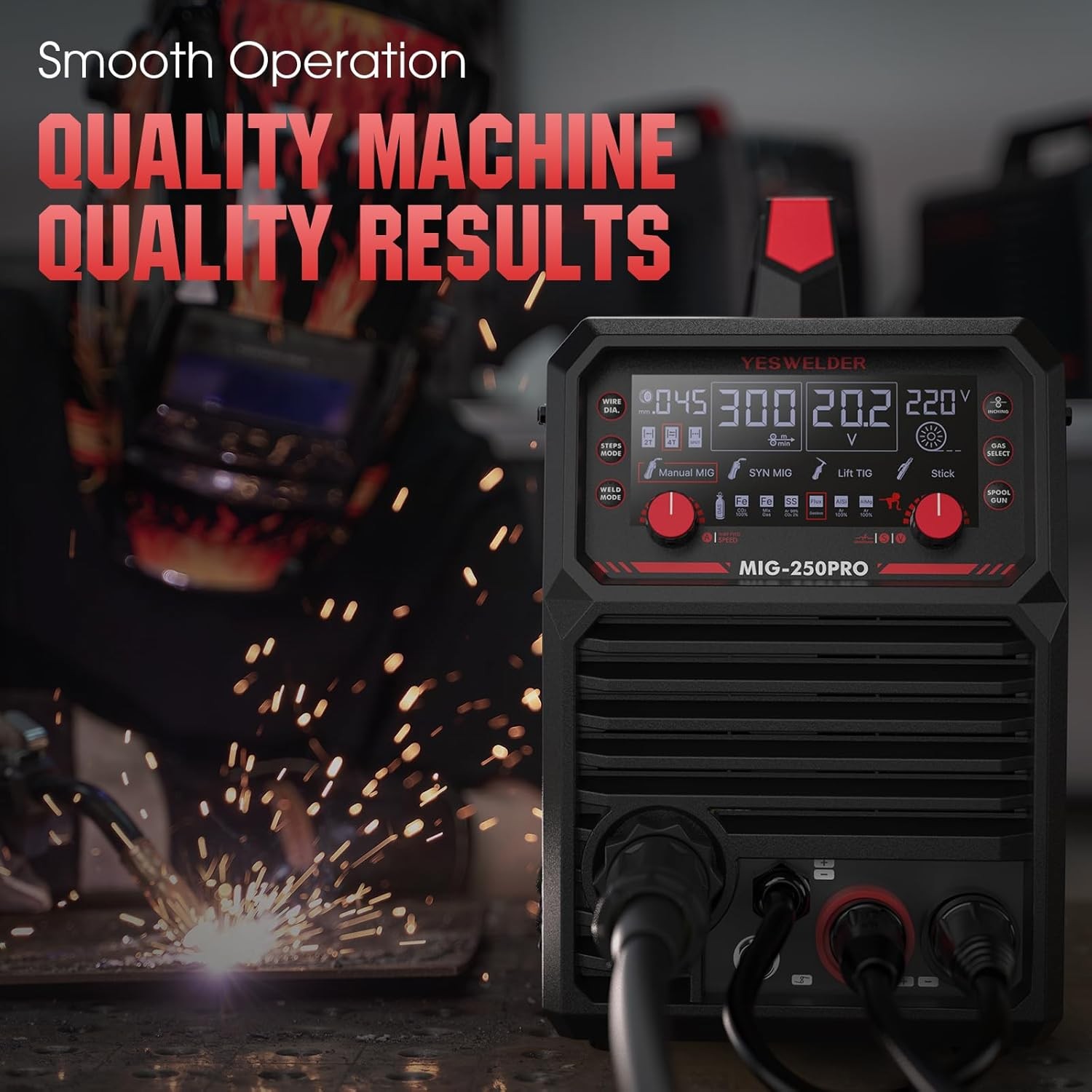 250Amp 220V Digital MIG/Pulsed/Flux/Spool Gun/Lift TIG/Stick 6-In-1 AL -Welder