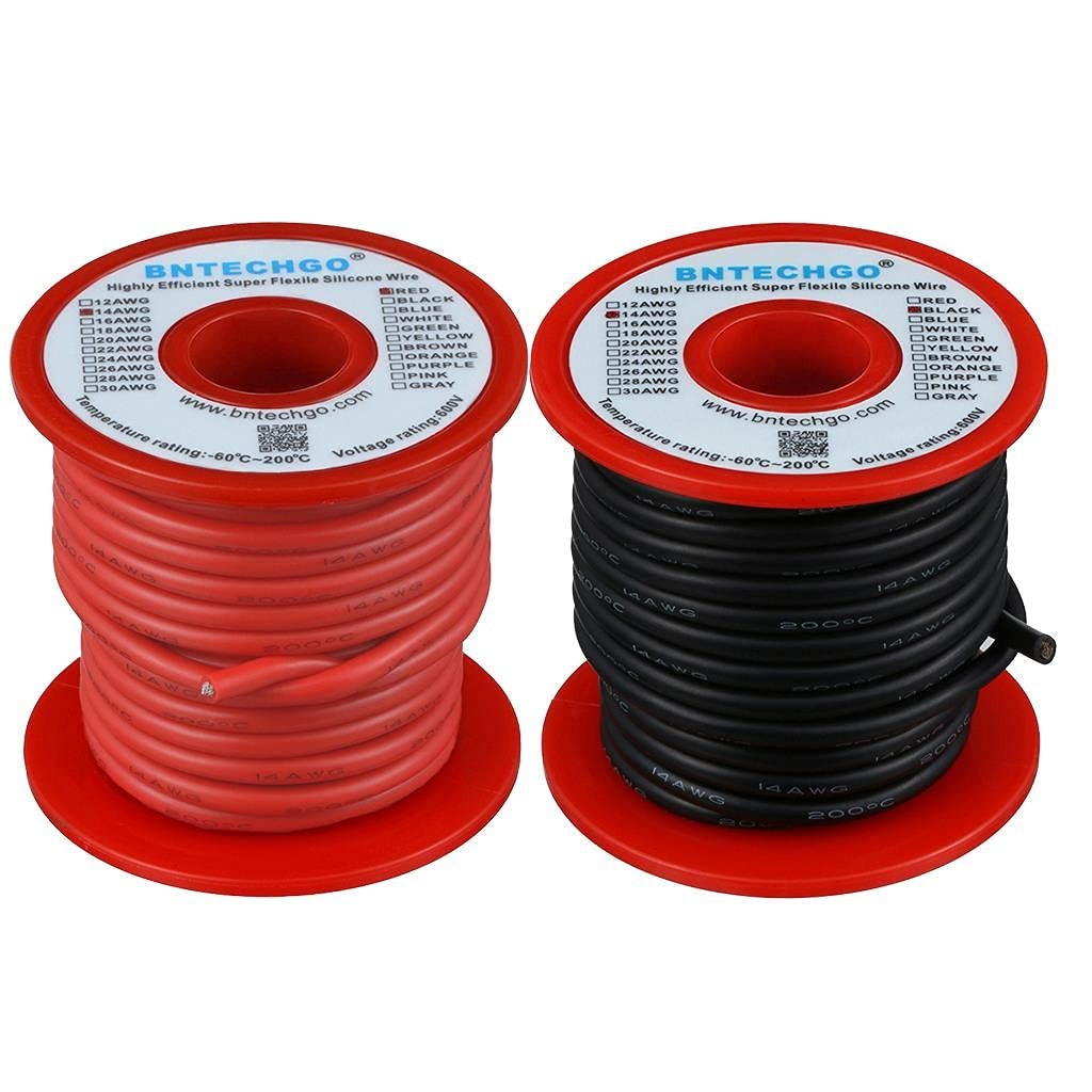 BNTECHGO 14 Gauge silicone wire red 25ft and black 25ft, Red Black