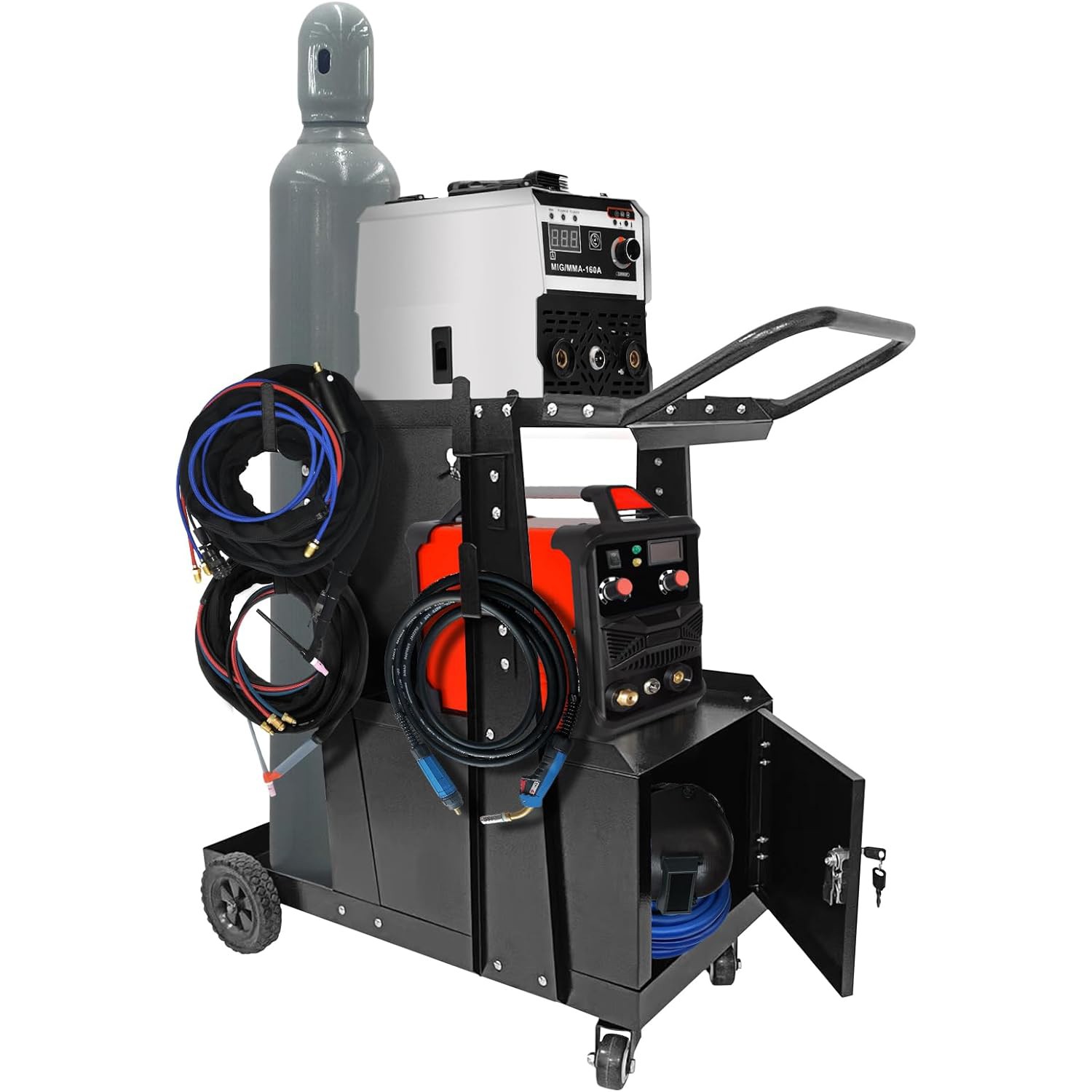 2 Tier Welding Cart with Lockable Cabinet for TIG MIG Welder and Plasma Cutter