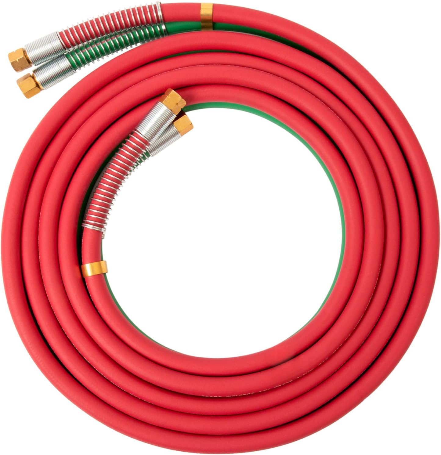 Oxy Acetylene Grade T Welding Hose 3/16″ B Fittings + Strain Relief Set 1