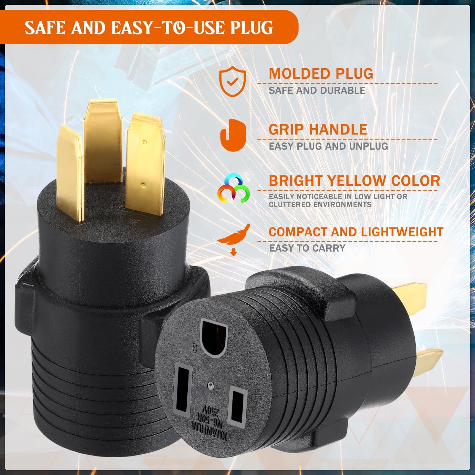 Kanayu NEMA 10-50P to 6-50R 50Amp Welder Adapter 50 Amp 3 Prong Oven Black