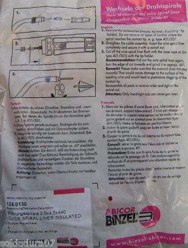 Guide Spiral Liner Insulated 2.0 X 4.5 X 440 Welding BINZEL 1240130 TORHA TIG