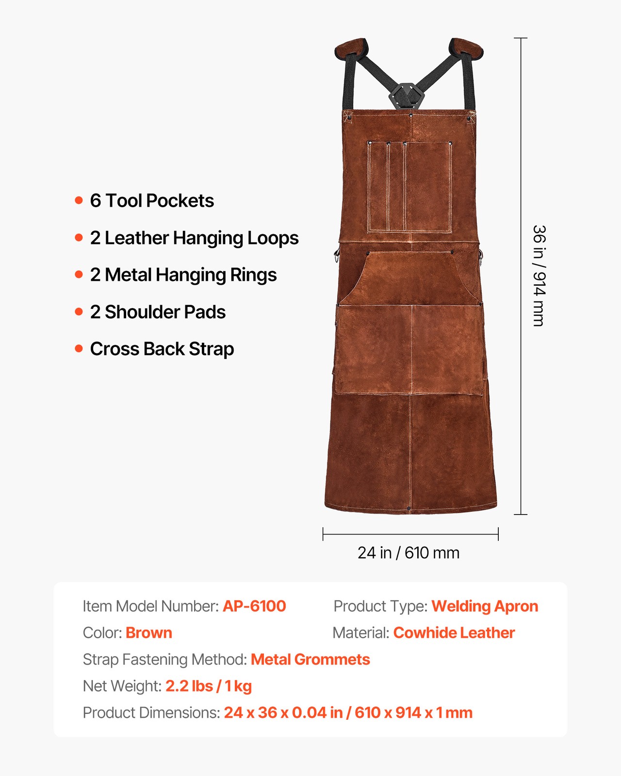 VEVOR Leather Welding Work Apron Heavy Duty Cowhide Heat Resistant Welding Apron
