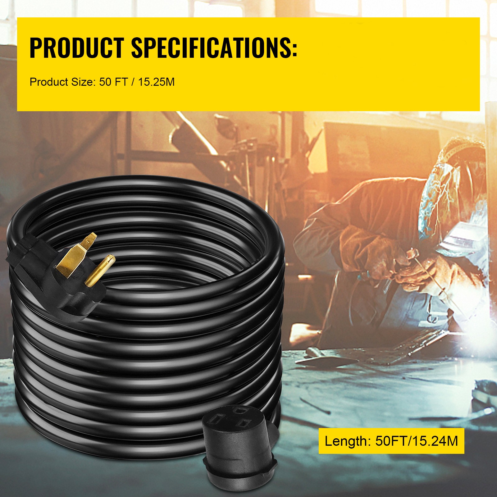 40A 50ft Welder Extension Cord NEMA6-50 8AWG Heavy Duty for MIG TIG Plasma