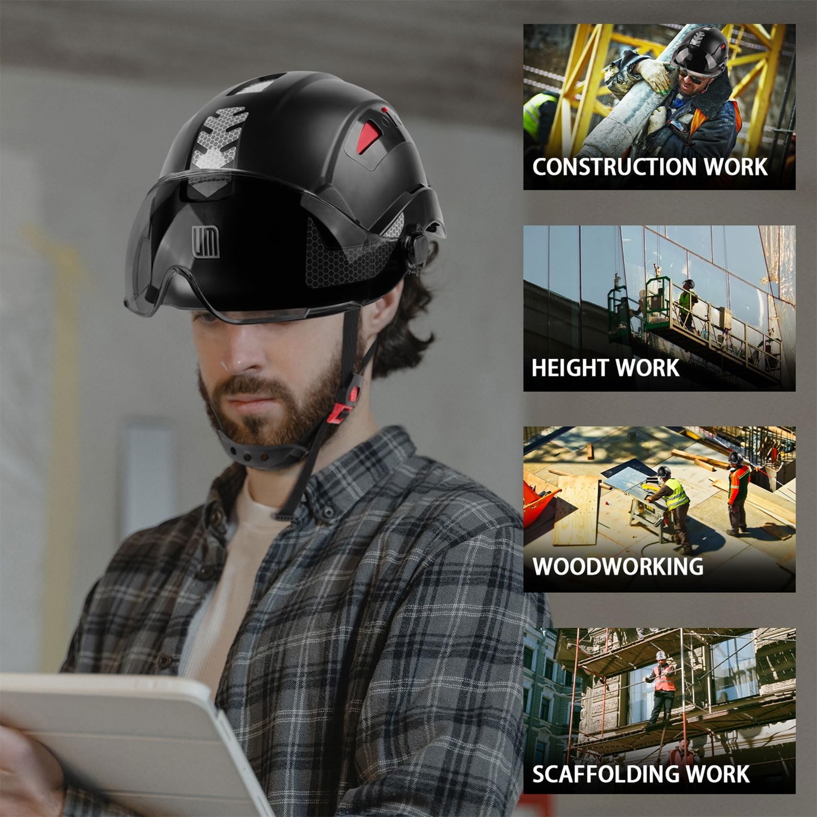 Safety Helmet Hard Hat with Visor, Lightweight Vented Construction Helmet wit…
