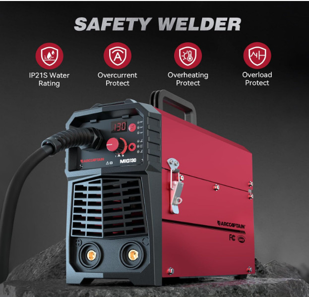 Máquina soldadora MIG 130A 110V 3 en 1, Flux Core sin gas, TIG Lift y Stick, inv