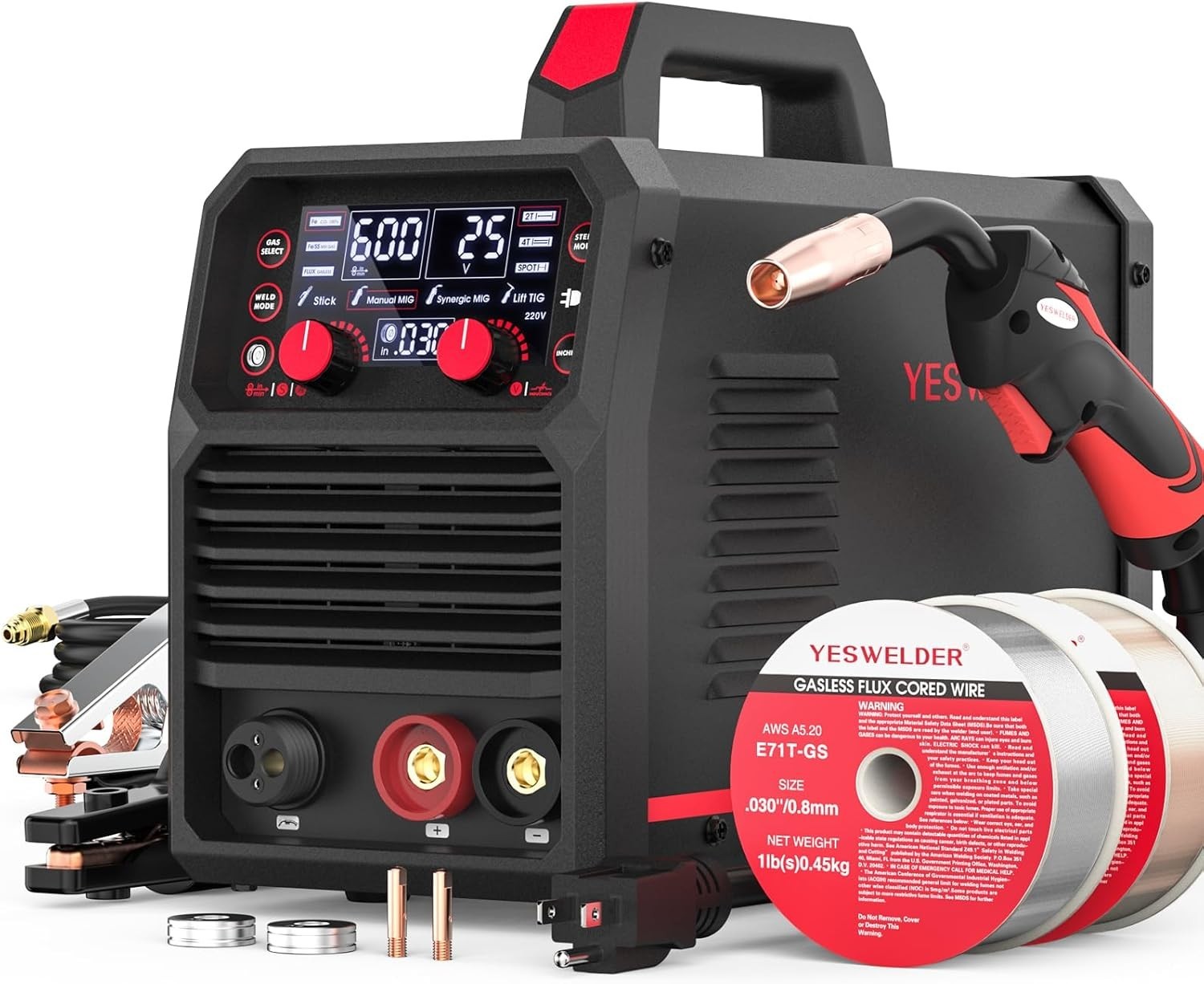 YESWELDER 140A MIG Welder, 110V/220V Dual Voltage, 4 in 1 Gas MIG/Flux Core MIG/