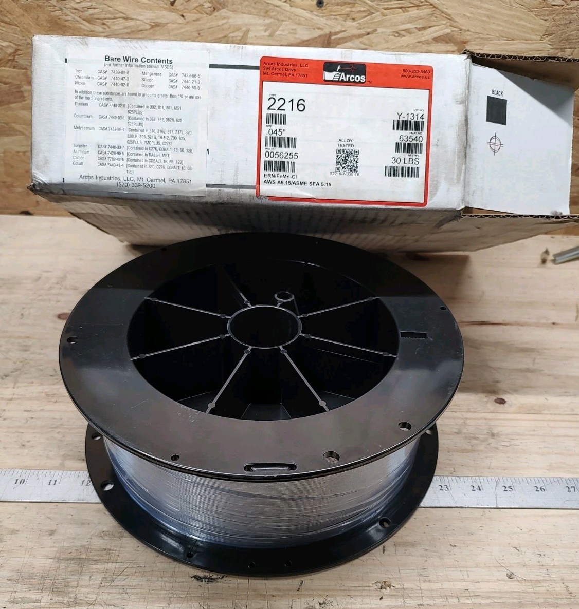 NEW Open Box Arcos 2216 Size .045″ 30lb Spool Welding Wire ERNiFeMn-CI