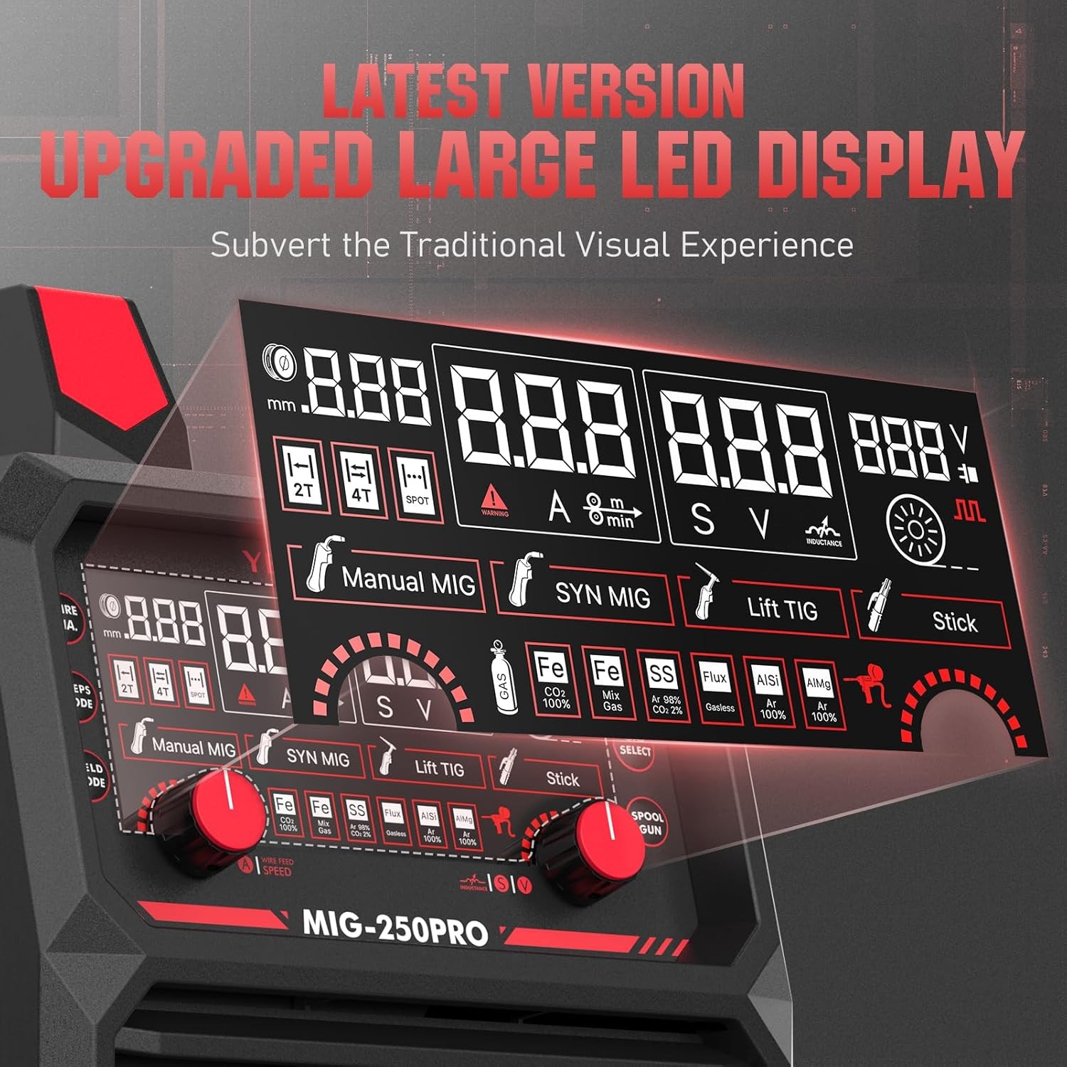 250Amp 220V Digital MIG/Pulsed/Flux/Spool Gun/Lift TIG/Stick 6-In-1 AL -Welder