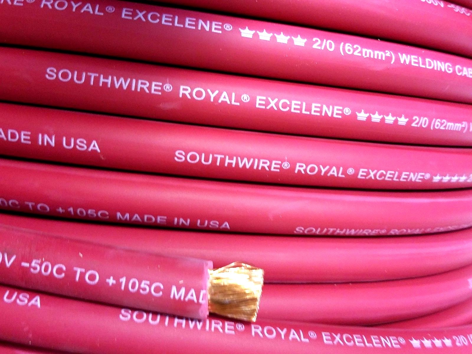 2/0 EXCELENE WELDING BATTERY CABLE RED 600V USA 105c EPDM JACKET 35′ ft