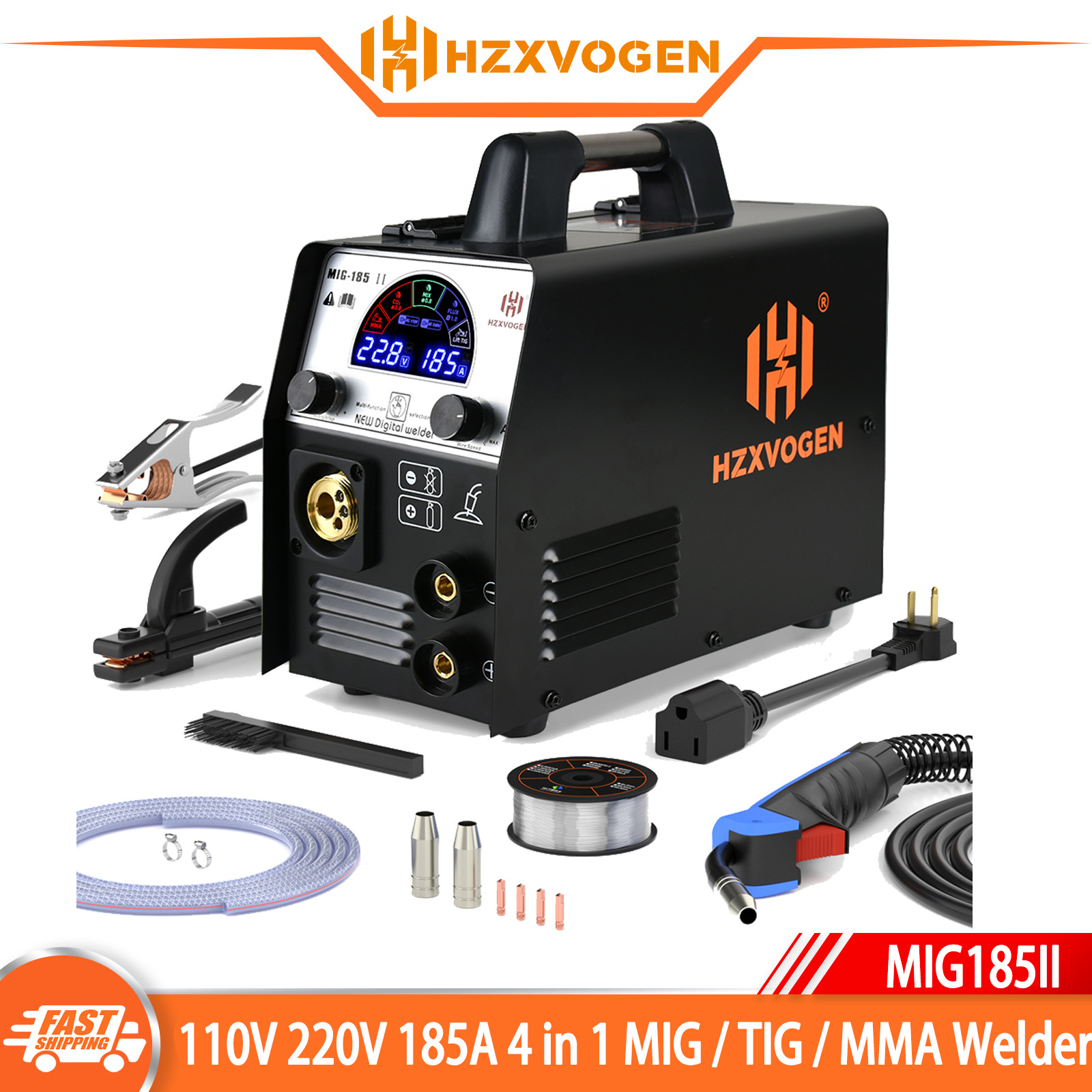 HZXVOGEN 4in1 Gasless Flux Cored MIG Welding Machien 185A 110V 220V TIG MMA MIG