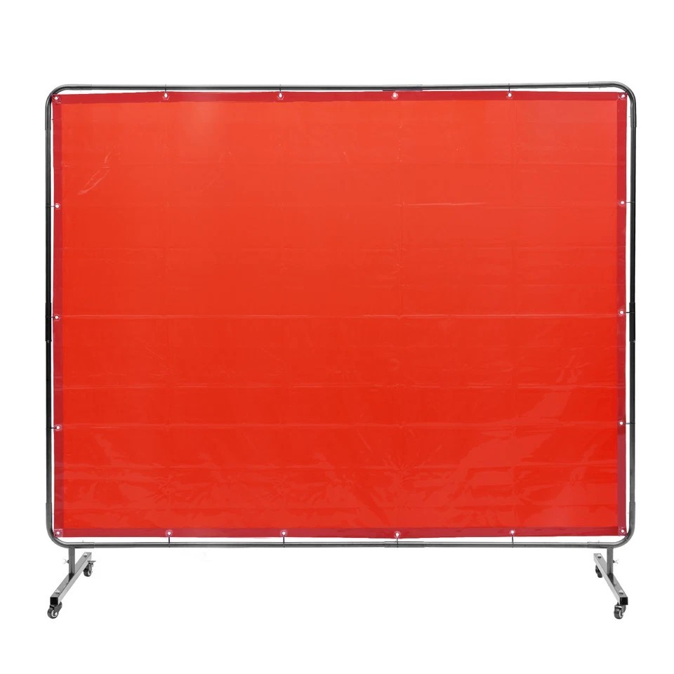 Welding Screen with Frame 6′ x 8′ Welding Curtain Screen on 4 Wheels Red