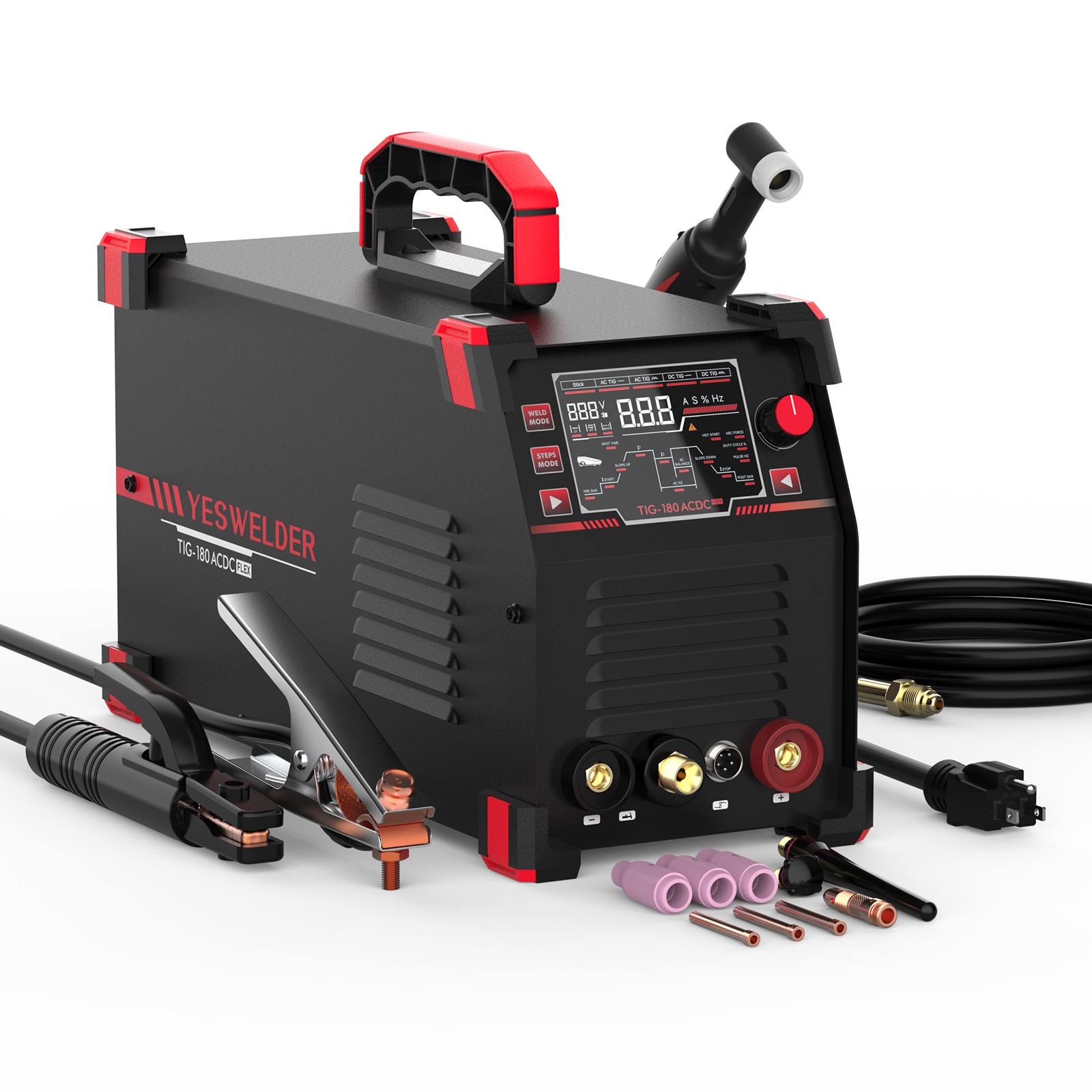 180A 6-in-1 AC/DC Pulse TIG Welder Alu/Steel/Stick MMA 110/220V ETL