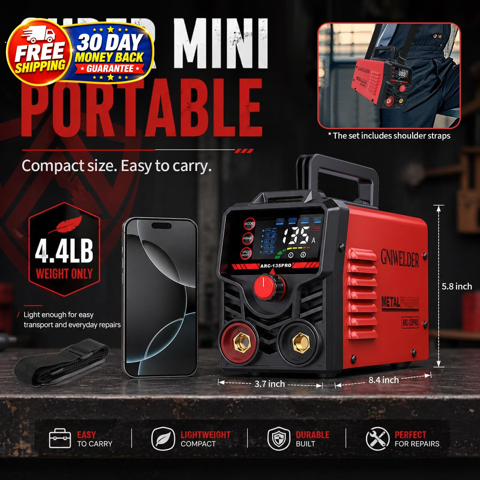 135A Mini Stick Welder 110V – Portable Arc for Home DIY & Black