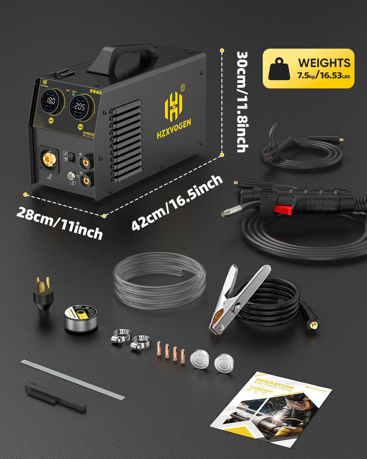 HZXVOGEN 5in1 HVM205P 150A Welder Dual Round Screen 110~220V Dual Voltage Black