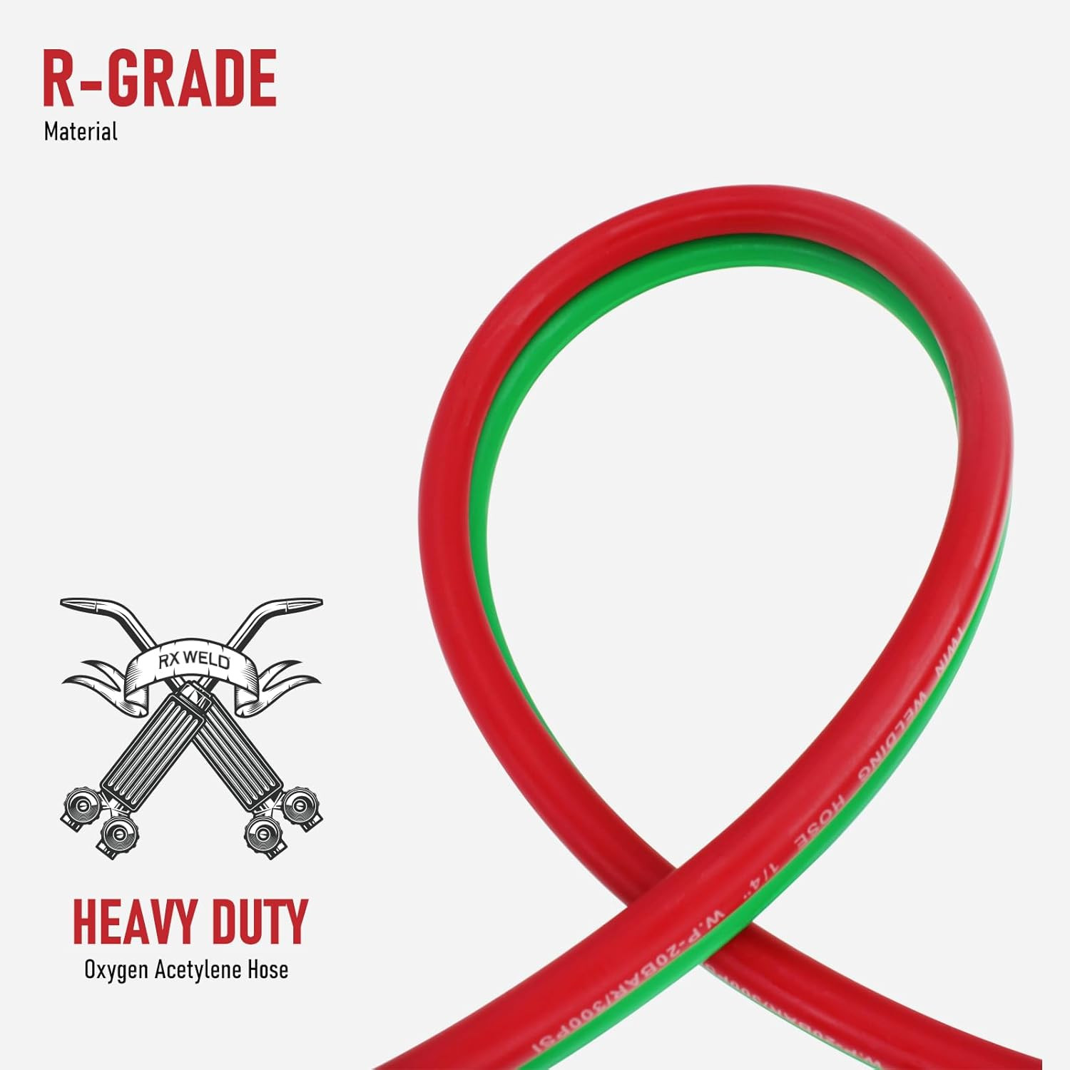 50 FT 1/4″ Oxy Acetylene Welding Hose with 9/16″-18 B Fittings | Grade R, Rubber