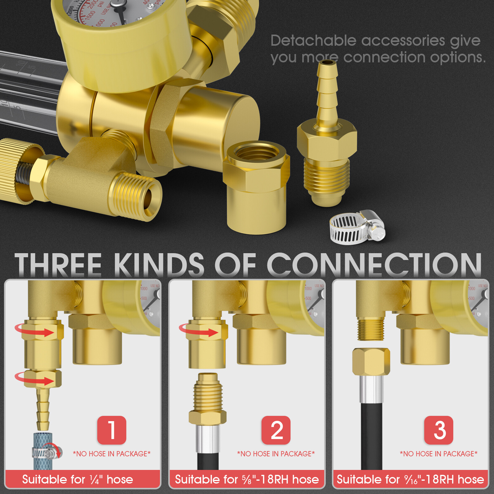 CO2 Argon Gas Regulator, flow meter regulator with 8ft Gas Hose for MIG TIG