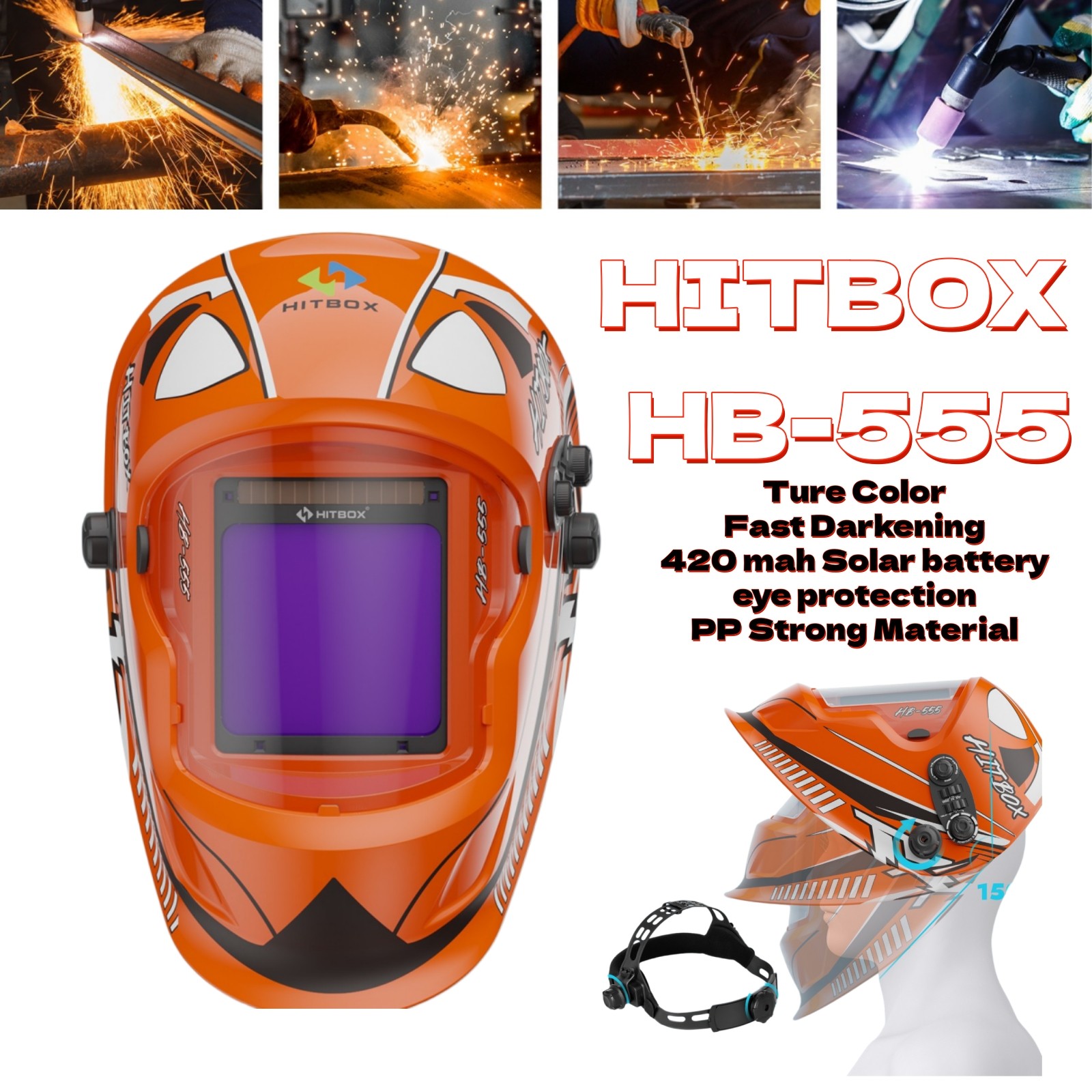 HITBOX True Color Auto-Darkening Welding Helmet Large View Welder Hood Mask NEW