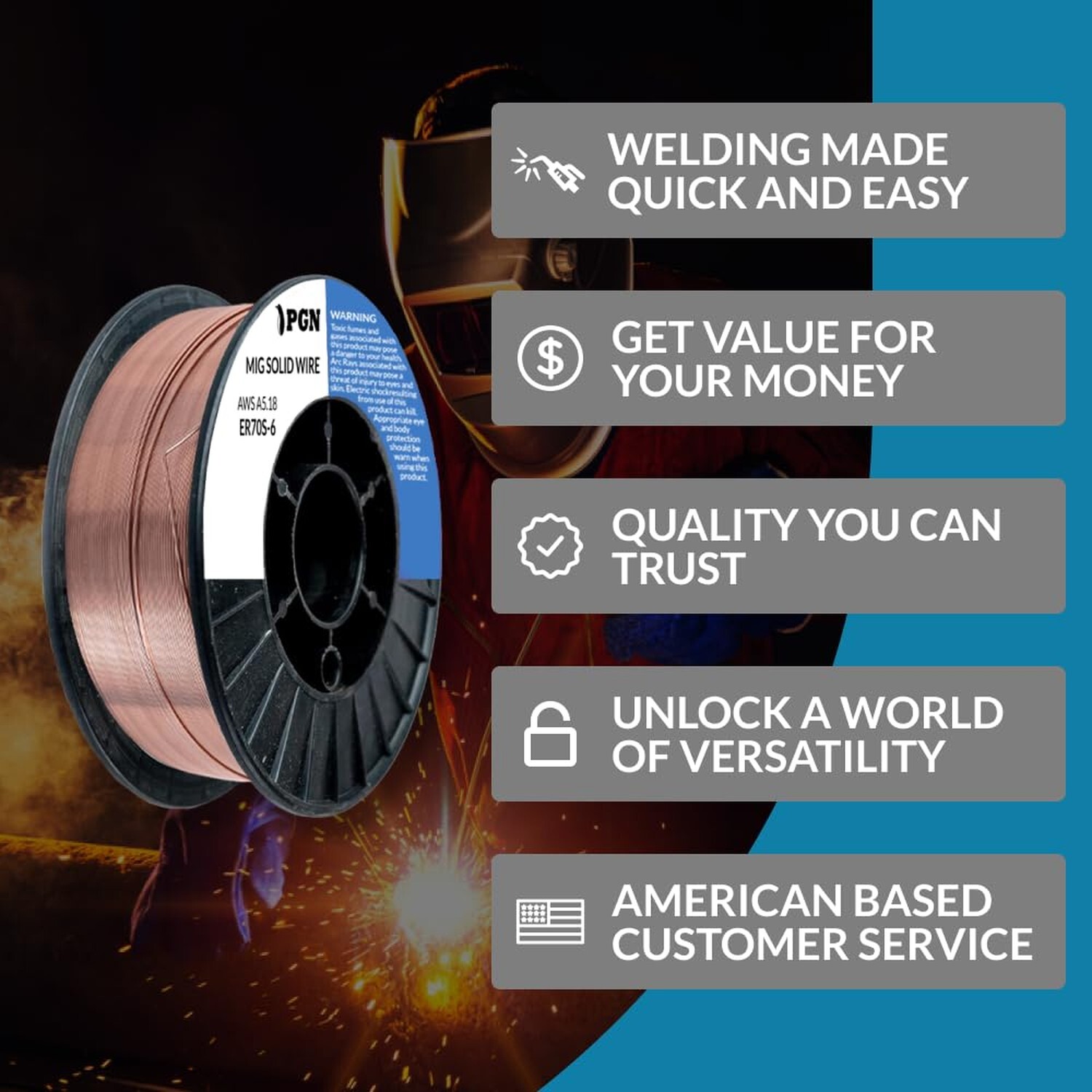 PGN Solid MIG Welding Wire – ER70S-6 .045 Inch – 10 Pound Spool – Mild Steel …