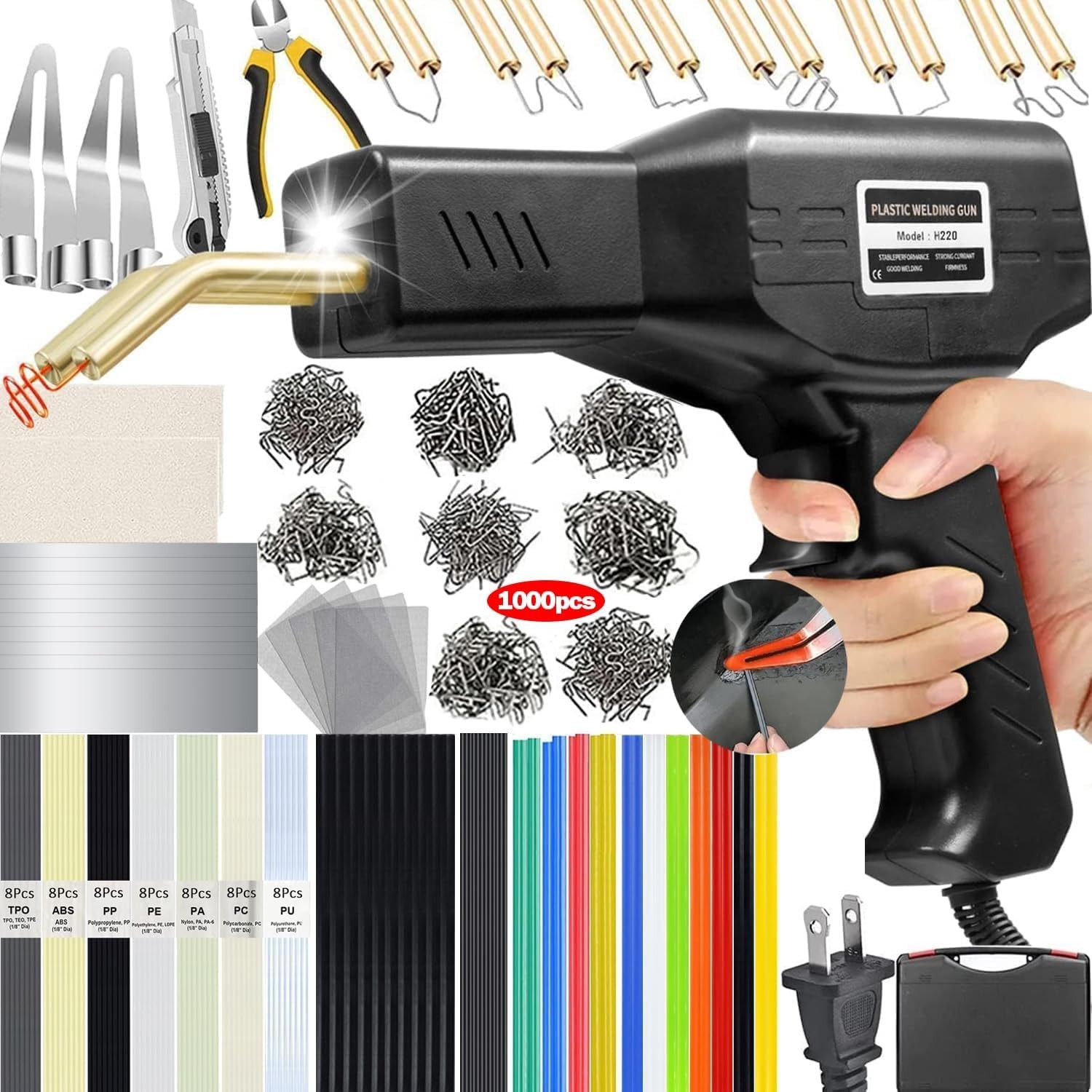 Multi-Purpose 220W Plastic Weld Repair Kit with Non-Slip Handle & Accessories