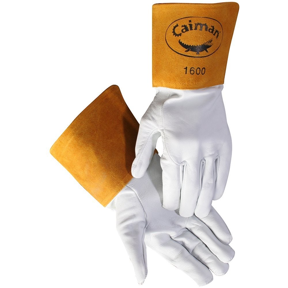 Caiman Premium Goat Grain TIG Welding Gloves, 4-Inch Gold Small, White/Gold