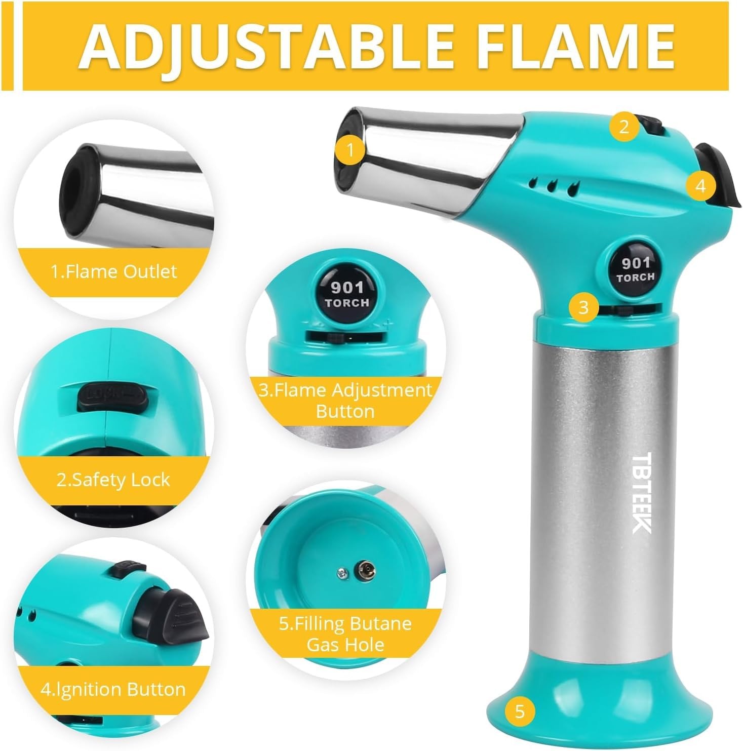 TBTEEK Butane Torch T901, Kitchen Cooking Small, Aqua-silvery