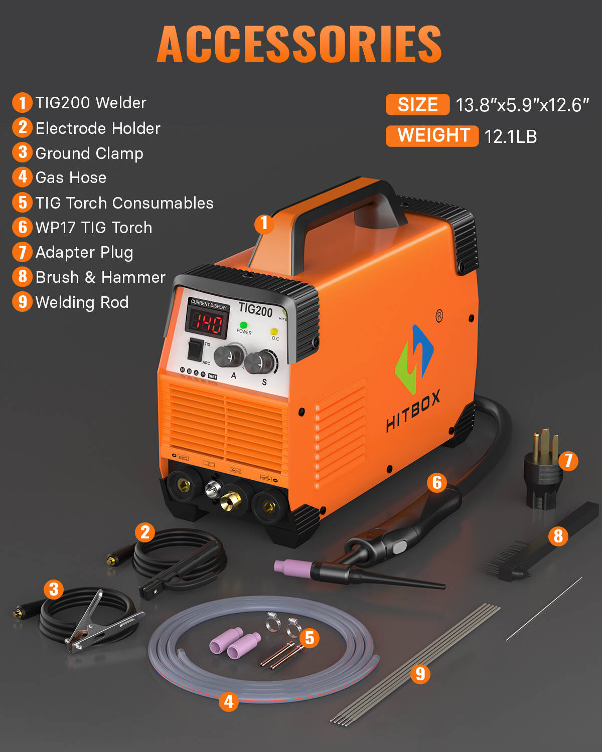 200A TIG Welder 110V&220V HF TIG/MMA Welder Machine with Post Gas & Helmet DIY
