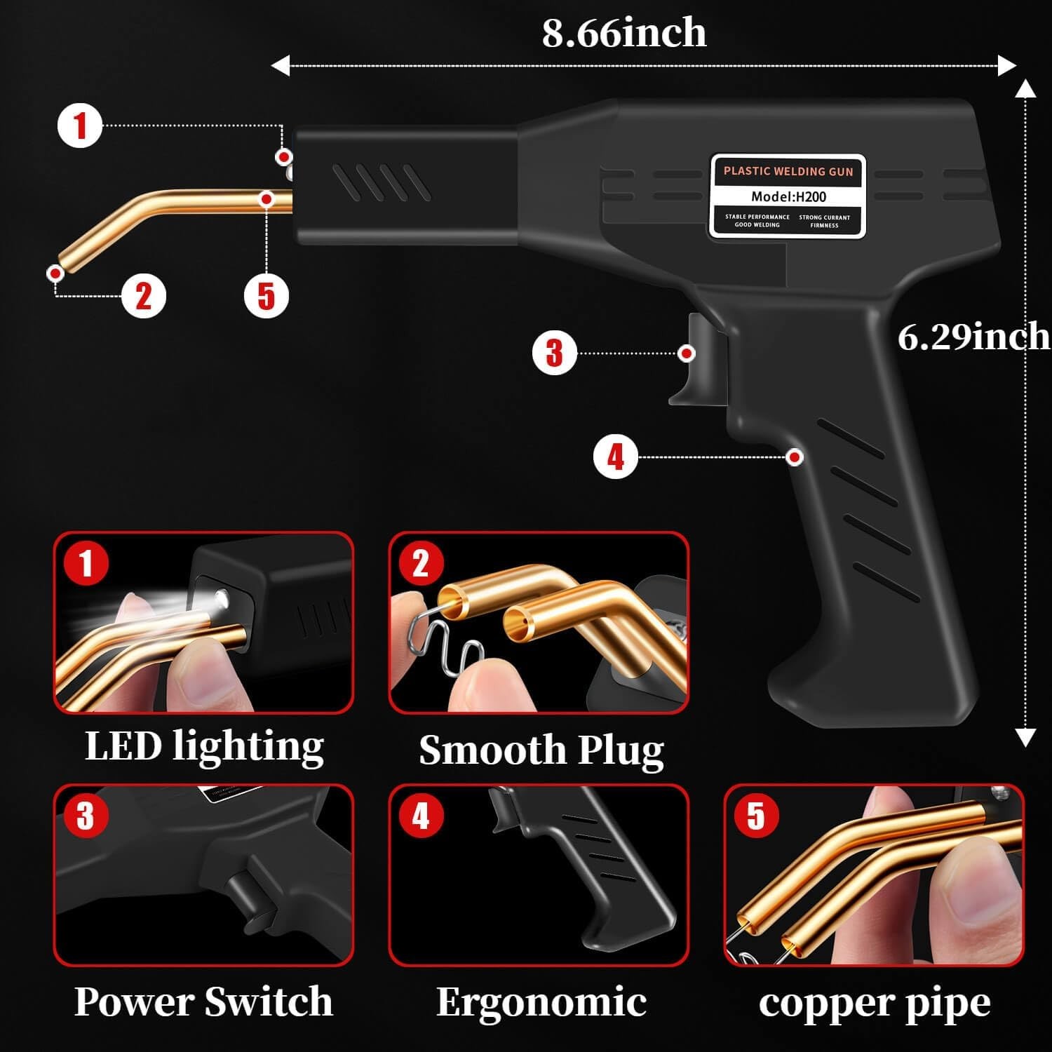 Wrdlosy 200W Plastic Welder, 2000PCS Staples 10PCS Sandpaper, Black