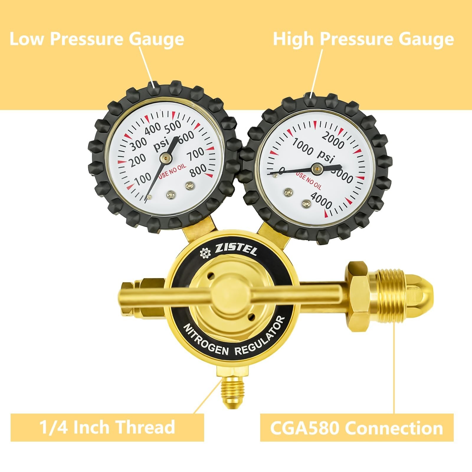 Nitrogen Regulator with 0-800PSI Delivery Pressure, 6.6Ft Hose CGA580 Inlet C…