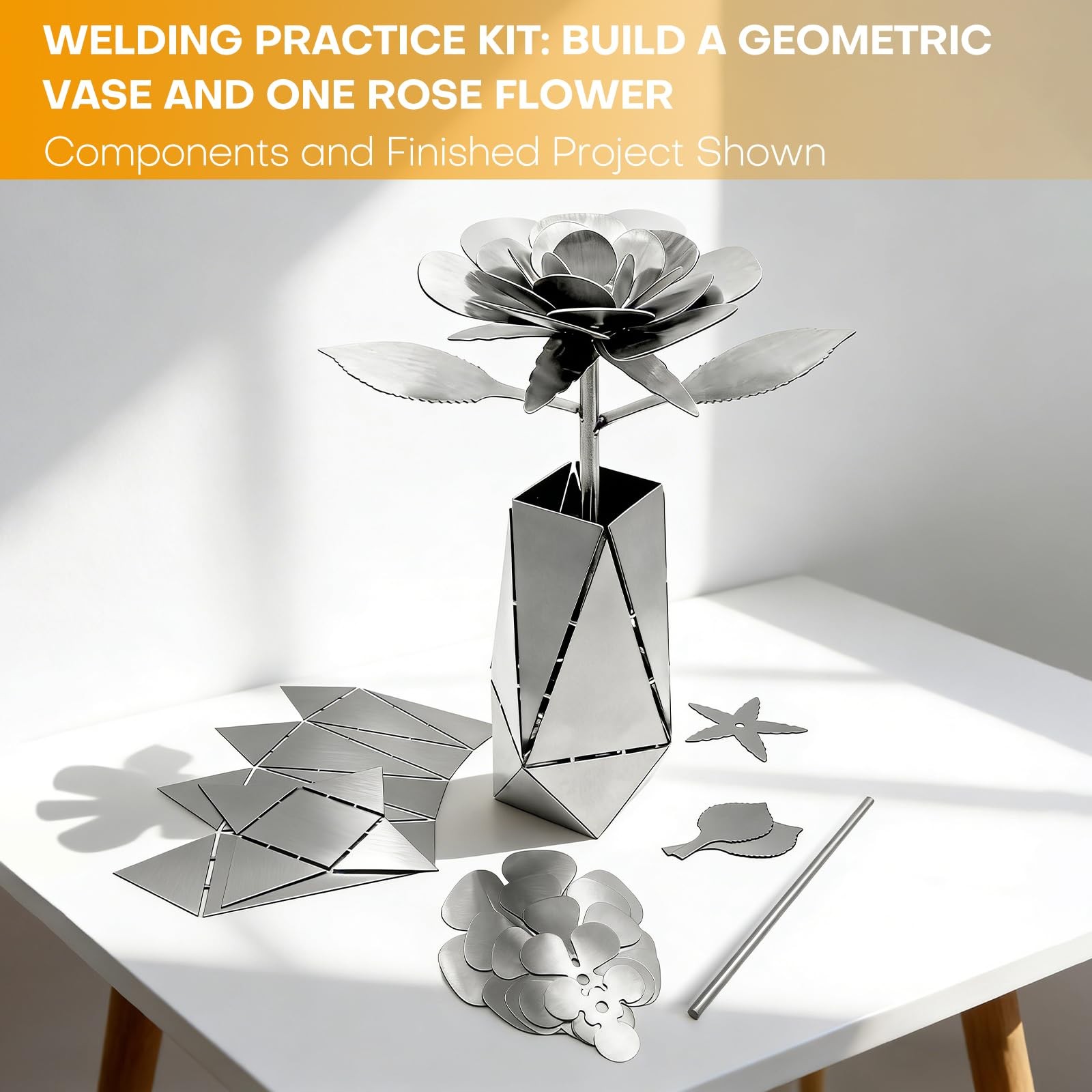 3D Rose and Vase Welding Practice Kit for Beginners DIY 201 Stainless Steel W…