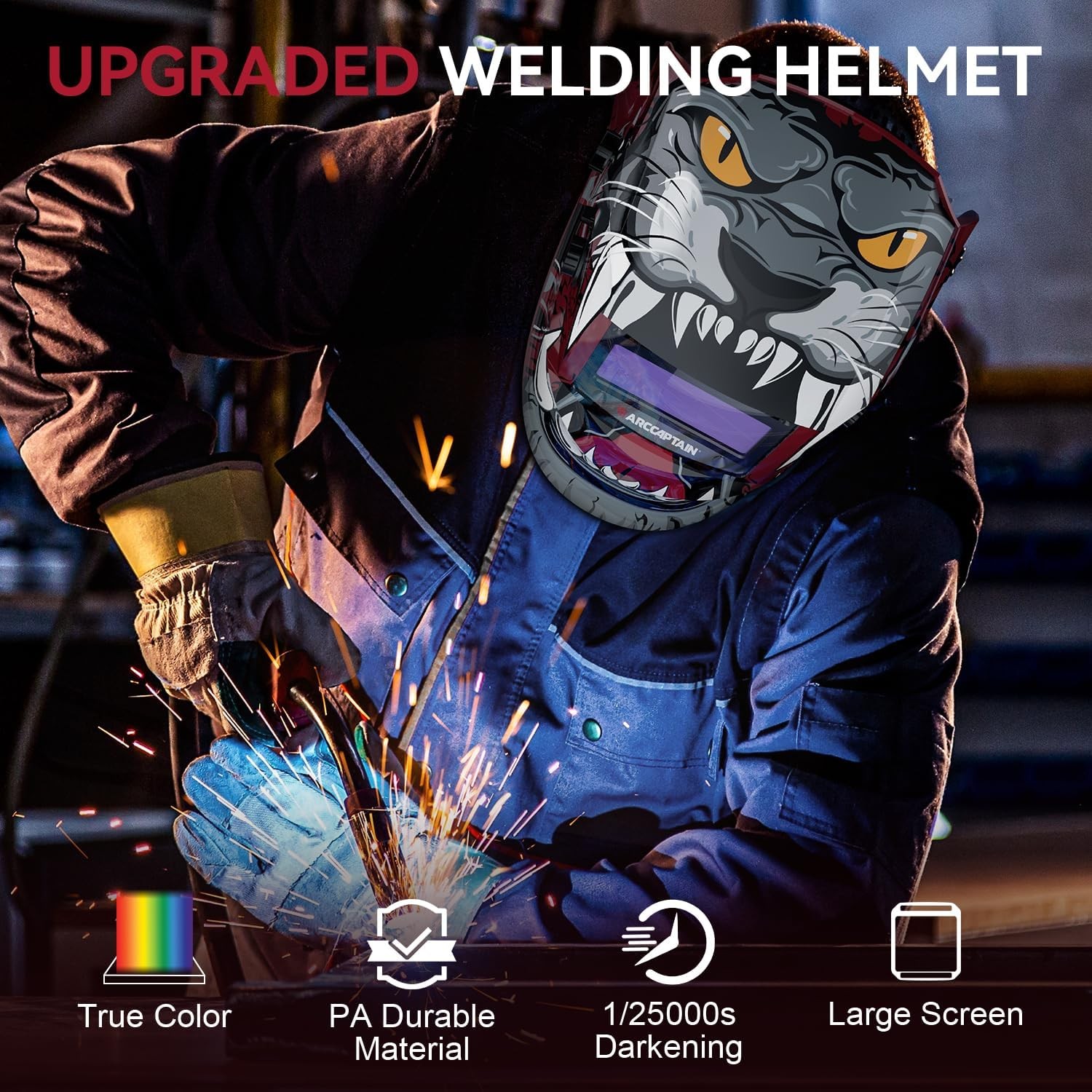 ARCCAPTAIN Auto‑Darkening Welding Helmet 1/1/1/1 True‑Color Weld Hood Helmet