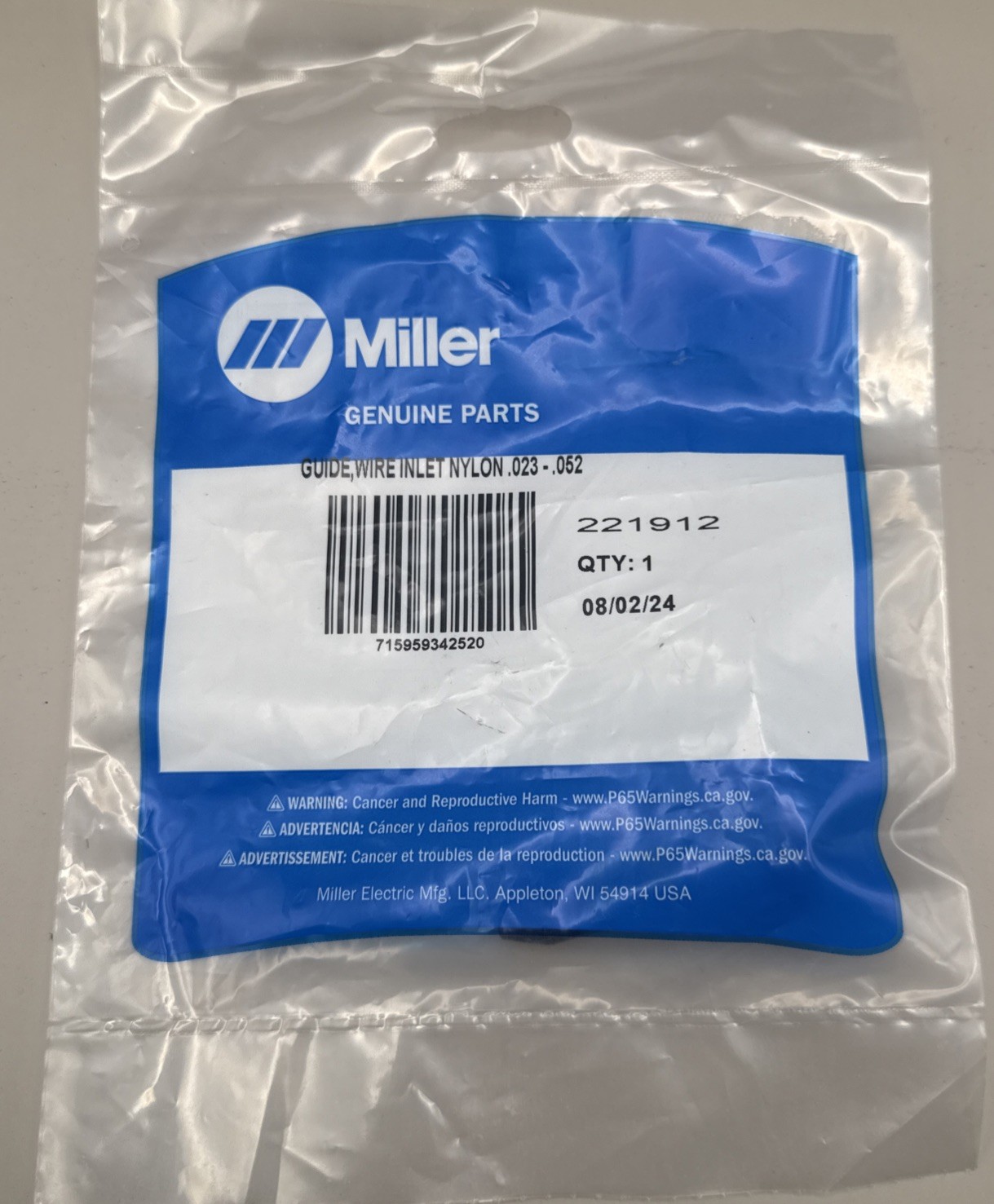Miller 221912 Wire Inlet Nylon Guide .023-.052 1pc Genuine NEW