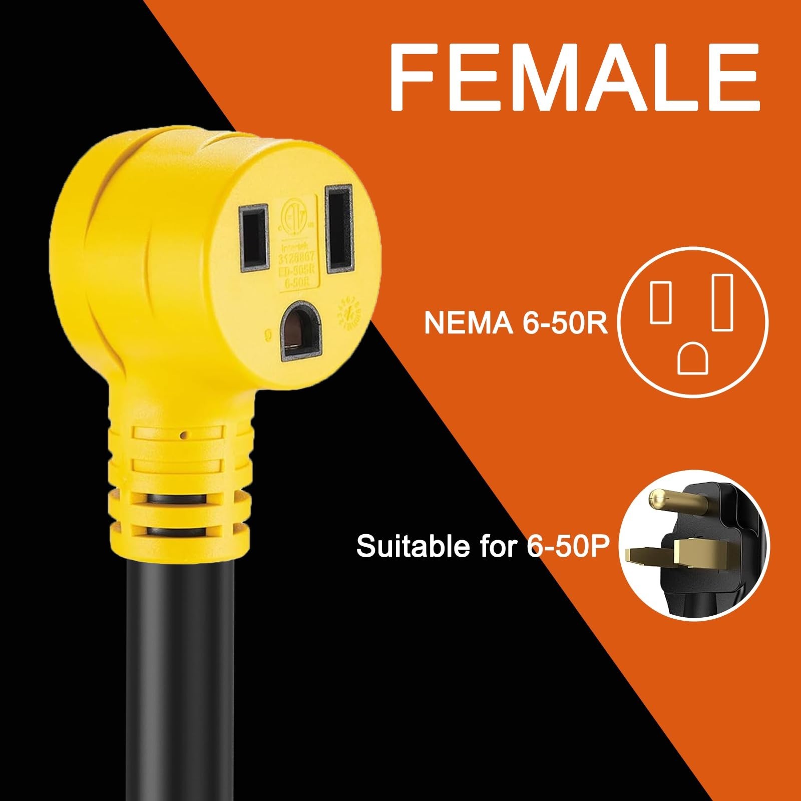Welding Adapter Cord 25ft NEMA 10-30P to 6-50R, 30A 3-Prong Plug, ETL Listed, He