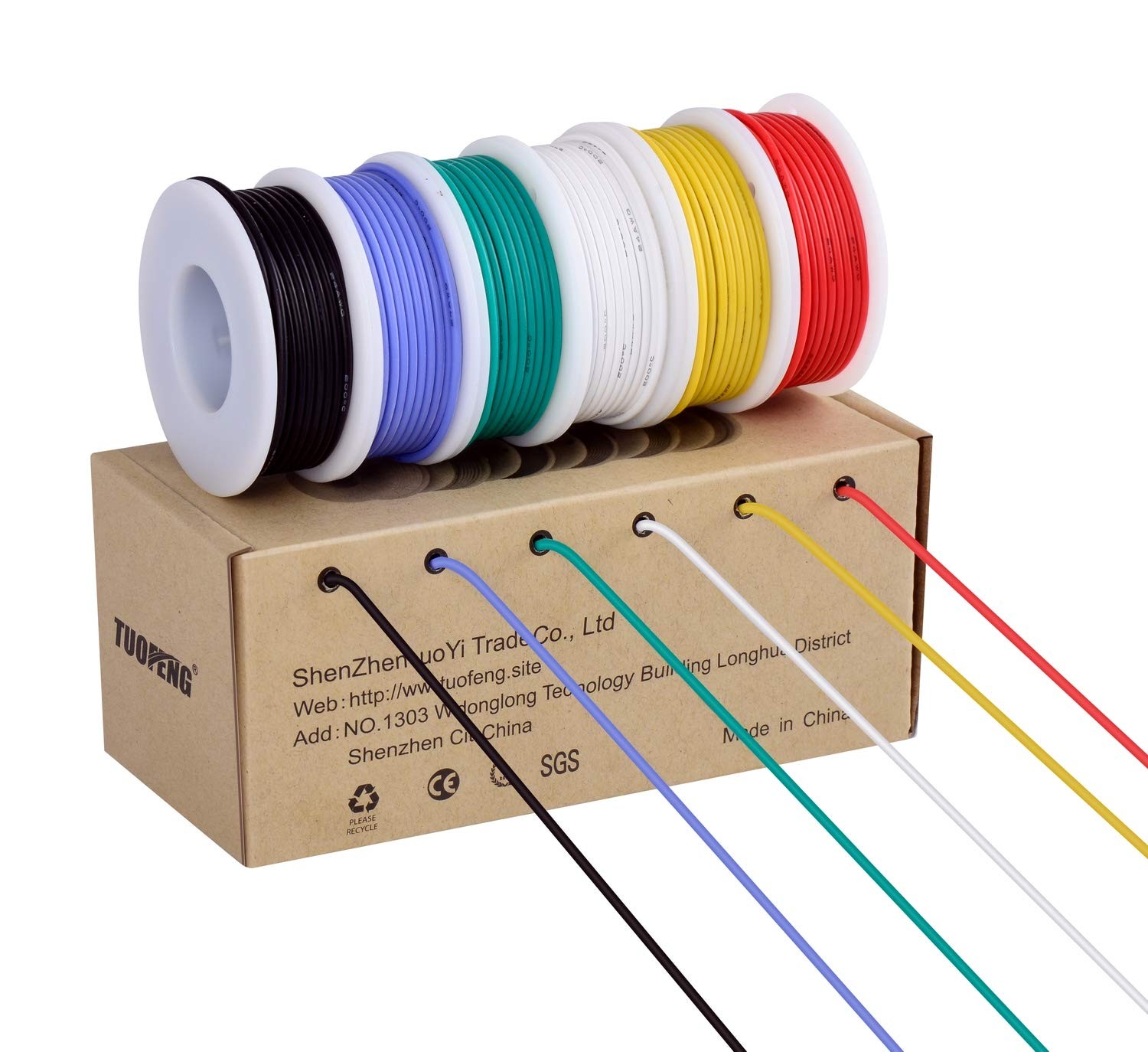 18 18 AWG Silicone Stranded Wire 6 Colors 13.2ft Each, Multi-color