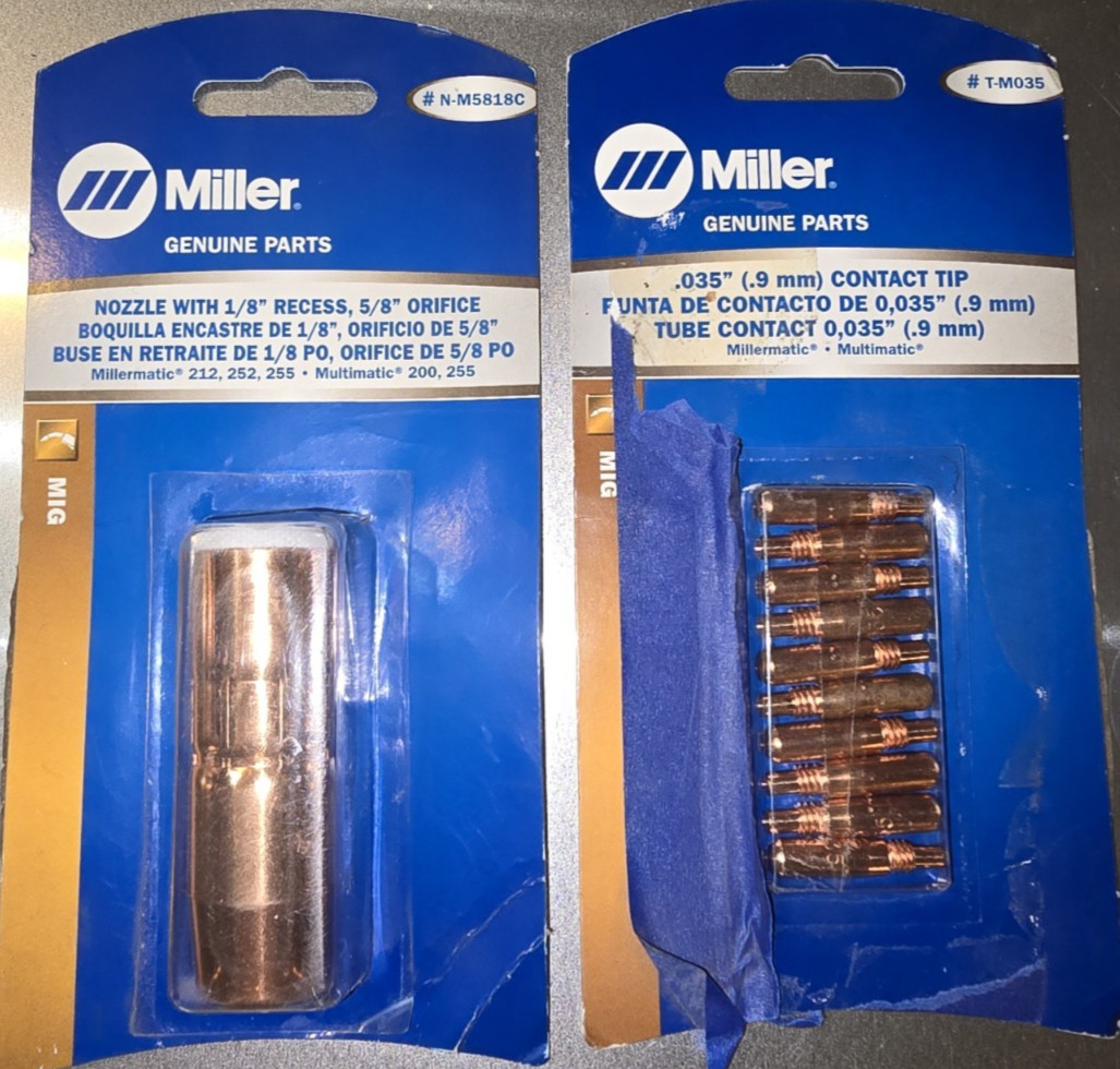Miller Welding Nozzle and Tips N-M5818C, T-M035 Pack of 10, fits MDX 250 Mig gun