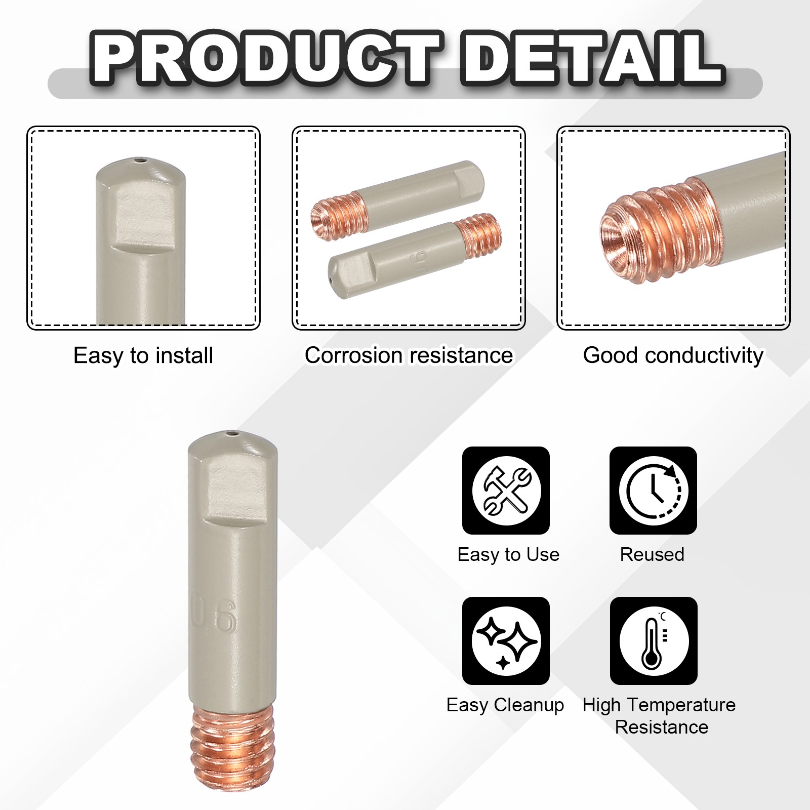 10pcs Mig Welding Contact Tips with Non-Stick Coating 0.02″(0.6mm)M6 Copper Tip