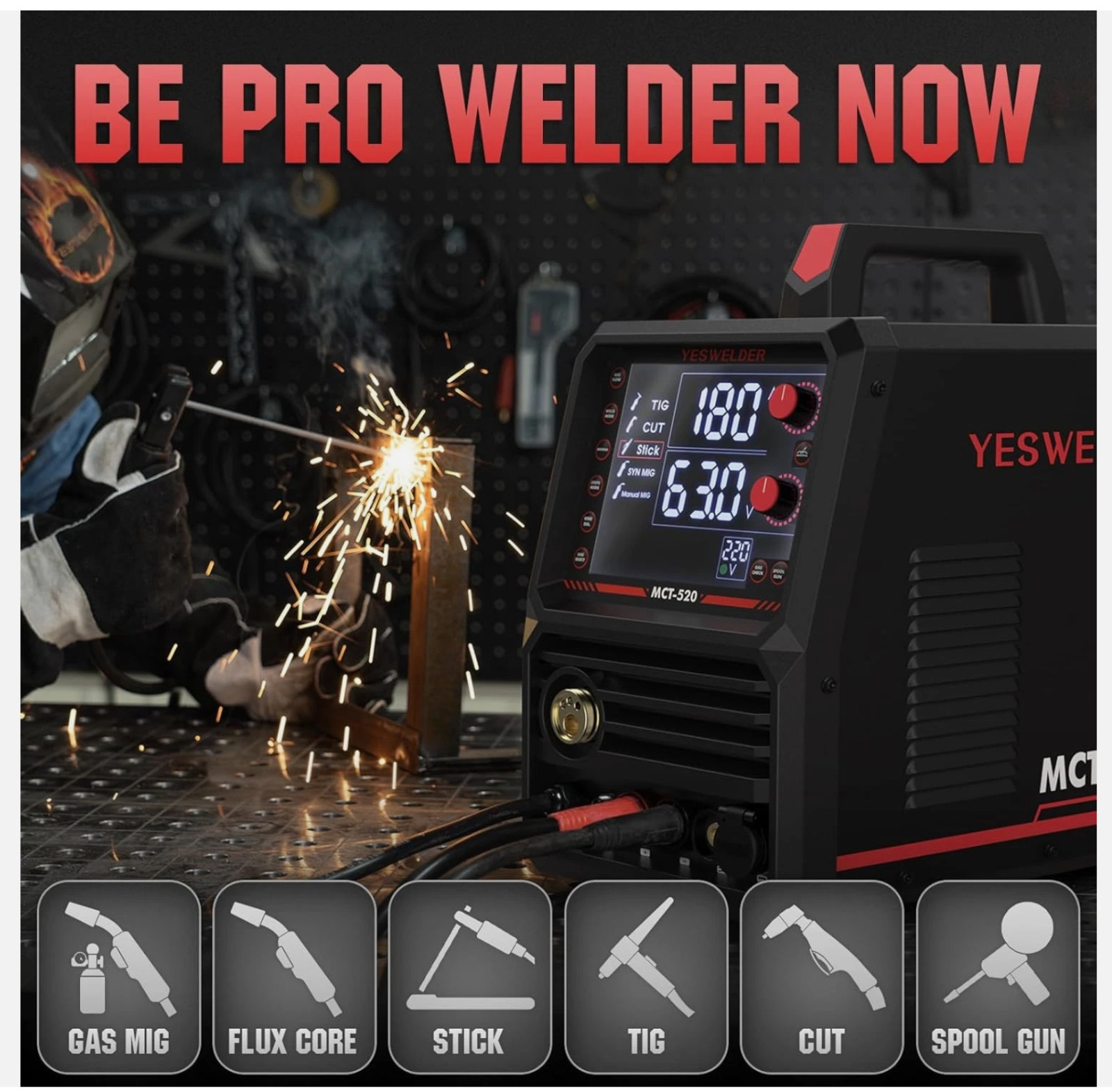 YESWELDER MCT-520 6-in-1 200A MIG/TIG/Stick & 50A Plasma 110V/220V