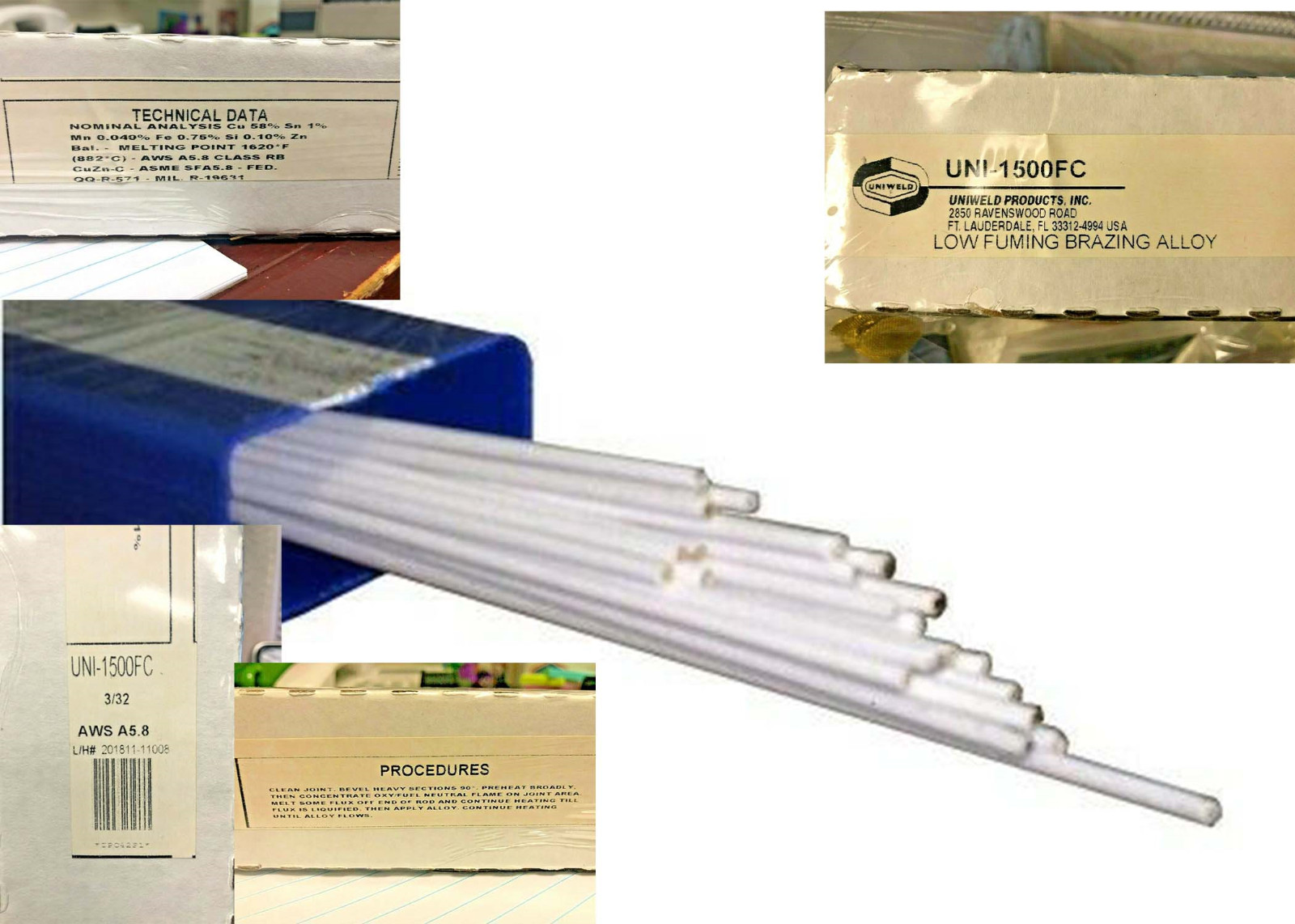 Bronze Brazing Alloy, Low Fuming (Flux Coated) 3/32″ X 18″ Uniweld UNI-1500FC