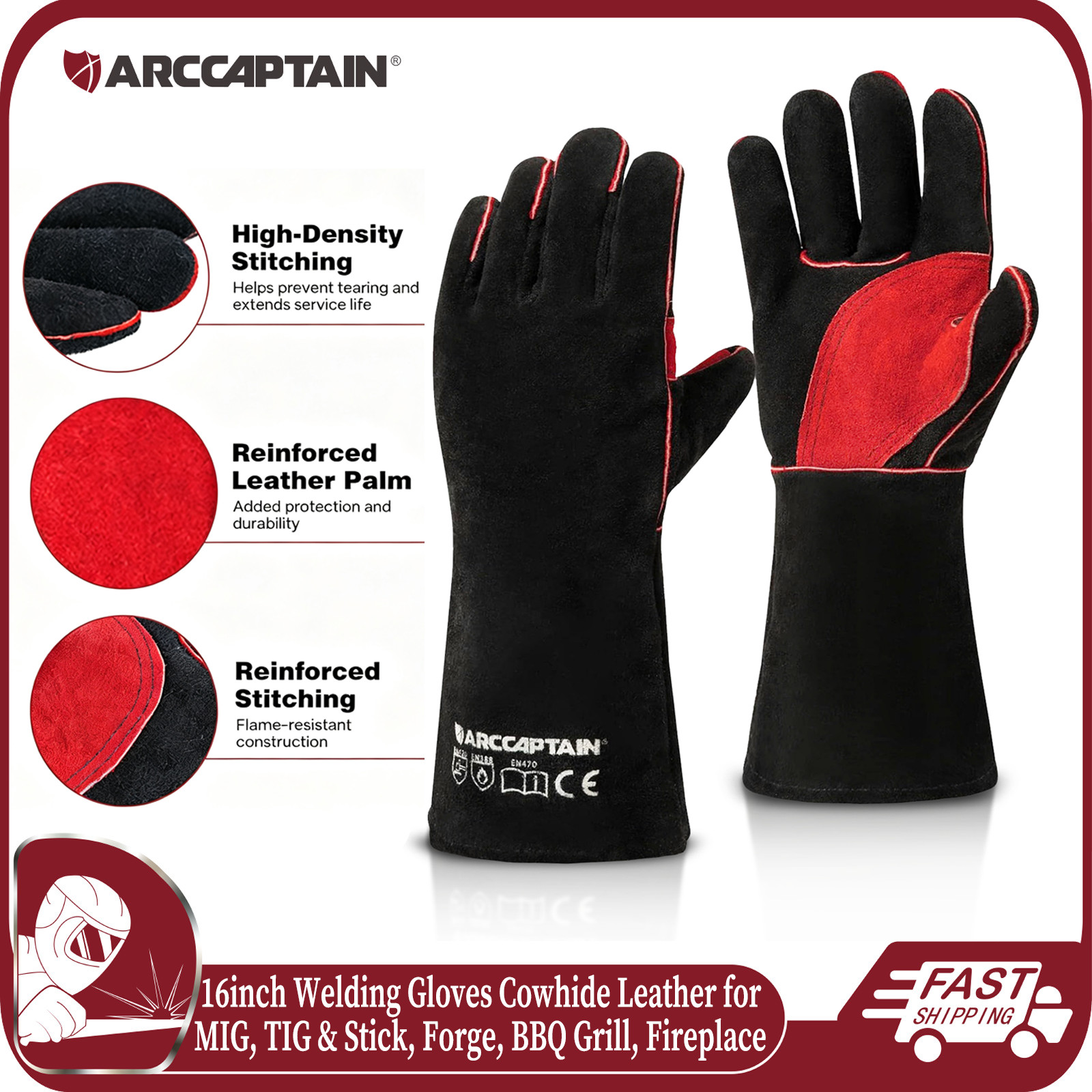 ARCCAPTAIN 16″ MIG TIG Welding Gloves Leather Protective Heat Resistant 662°F US