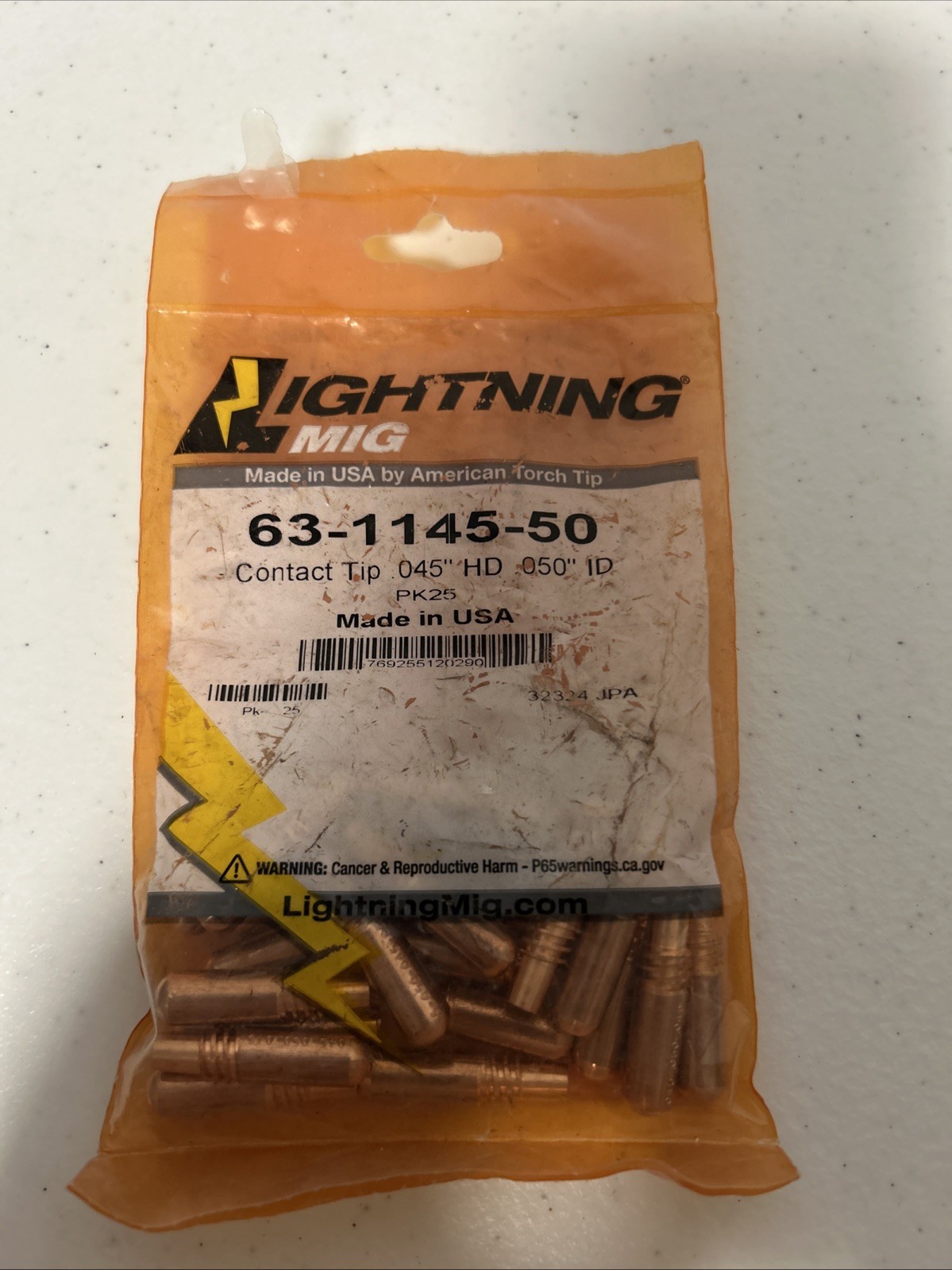 Lightning MIG 63-1145-50 Contact Tip, Wire Size H.D. .045, Pk25