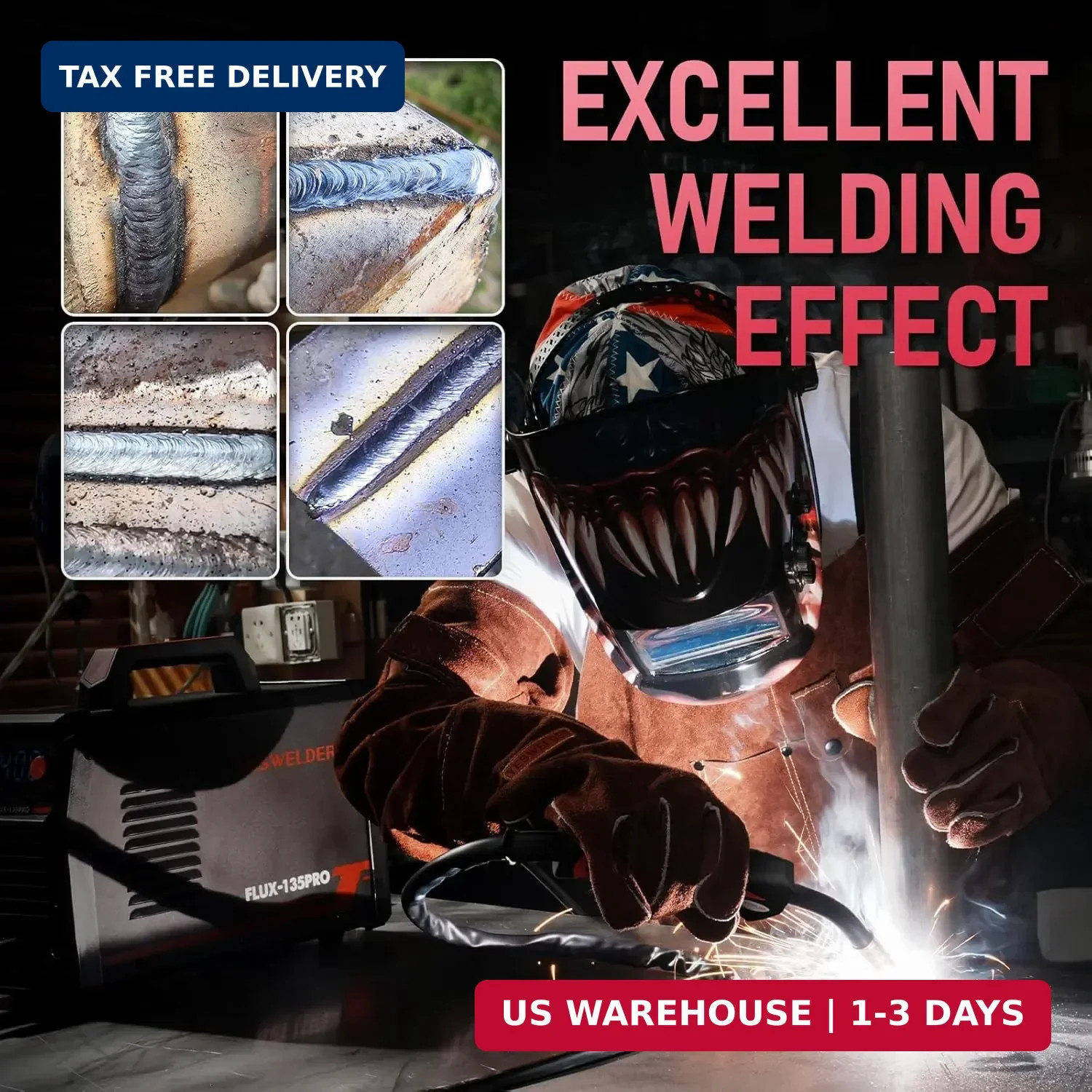 YESWELDER 135A MIG Welder, 110V Flux Core MIG/Lift TIG/Stick 3-in-1 Large LED Di