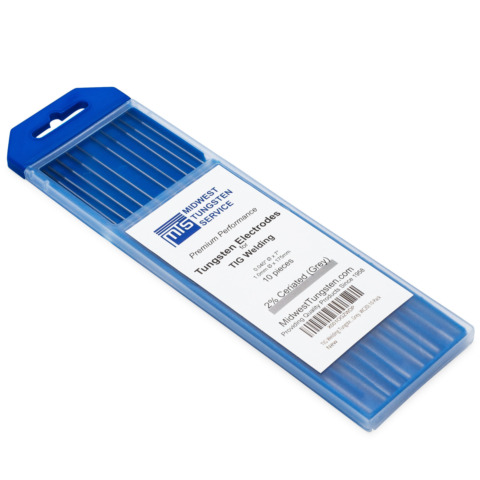TIG Welding Tungsten Rod Electrodes 2% Ceriated 0.040” x 7” (Grey, WC20) 10PK