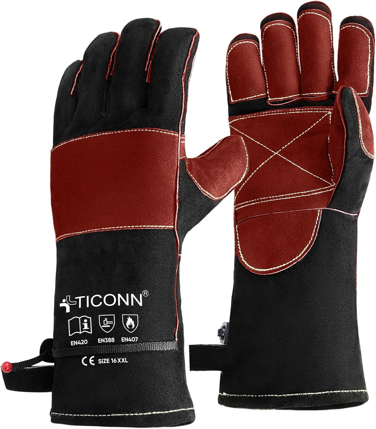 Welding Gloves, 16 in L/XL/XXL 1000°F Heat-Resistant Fireproof Leather Gloves fo