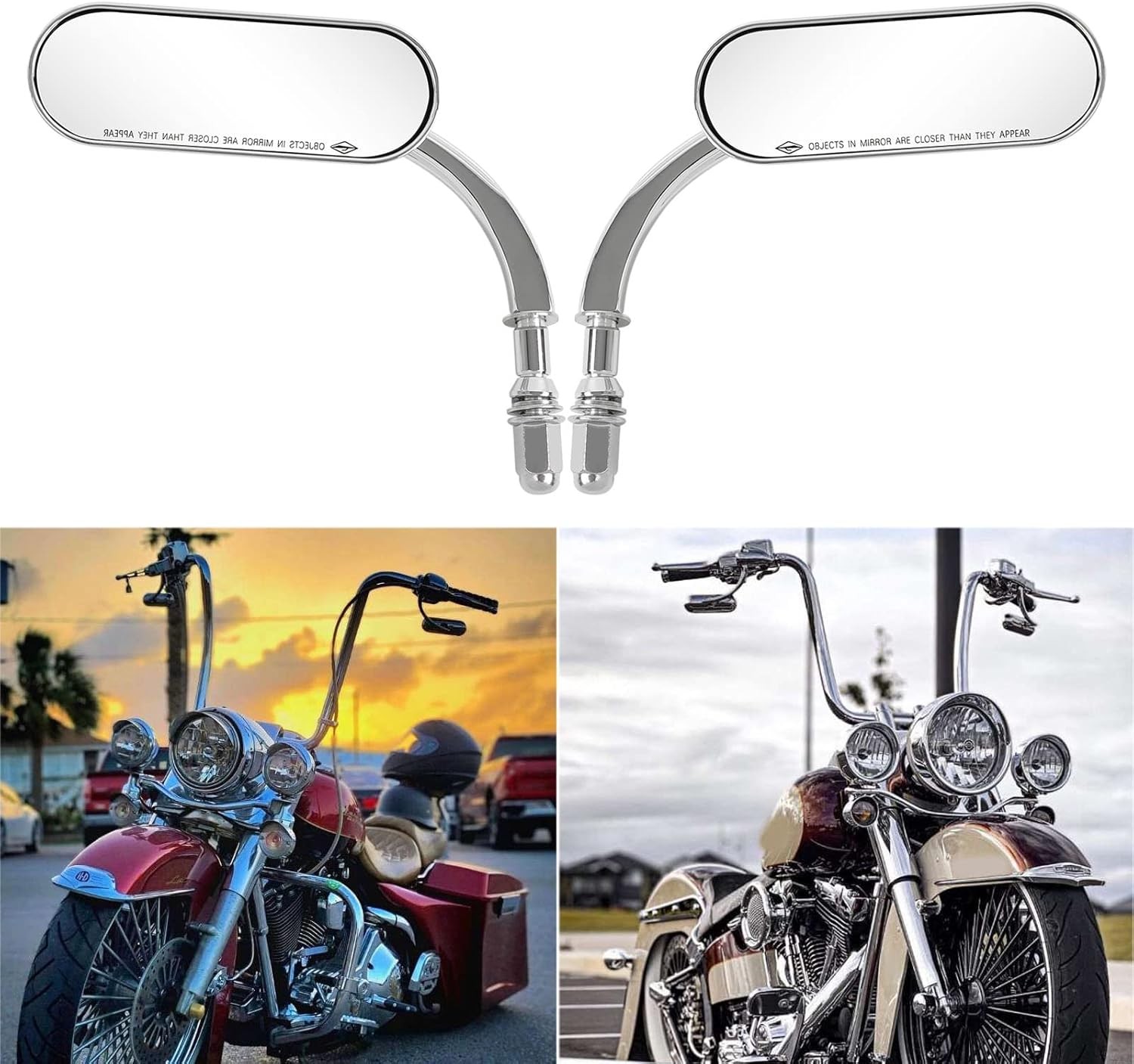 Chrome Motorcycle 8Mm 10Mm Sportster Mirrors for Harley Road King Street Electra
